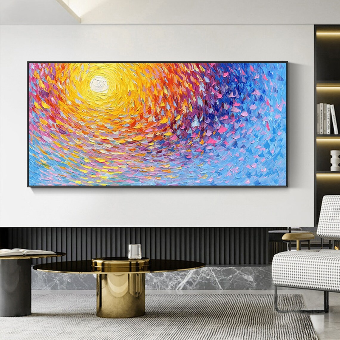 Light Burst Abstract Oil Painting - Vibrant Swirling Colors #JJ 034