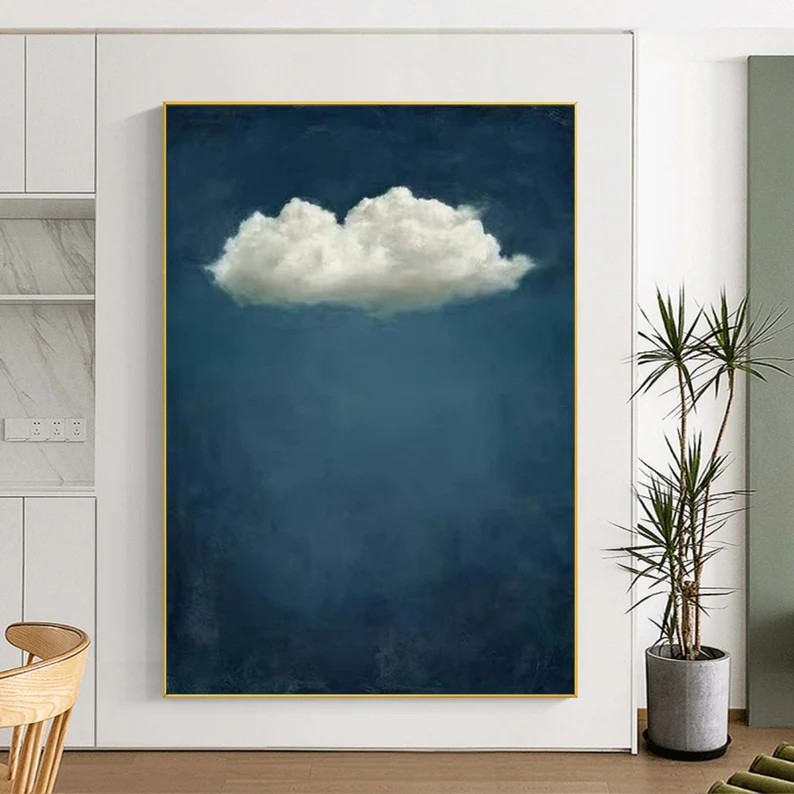 Vertical Blue Sky & Cloud Painting | Modern Minimalist Decor