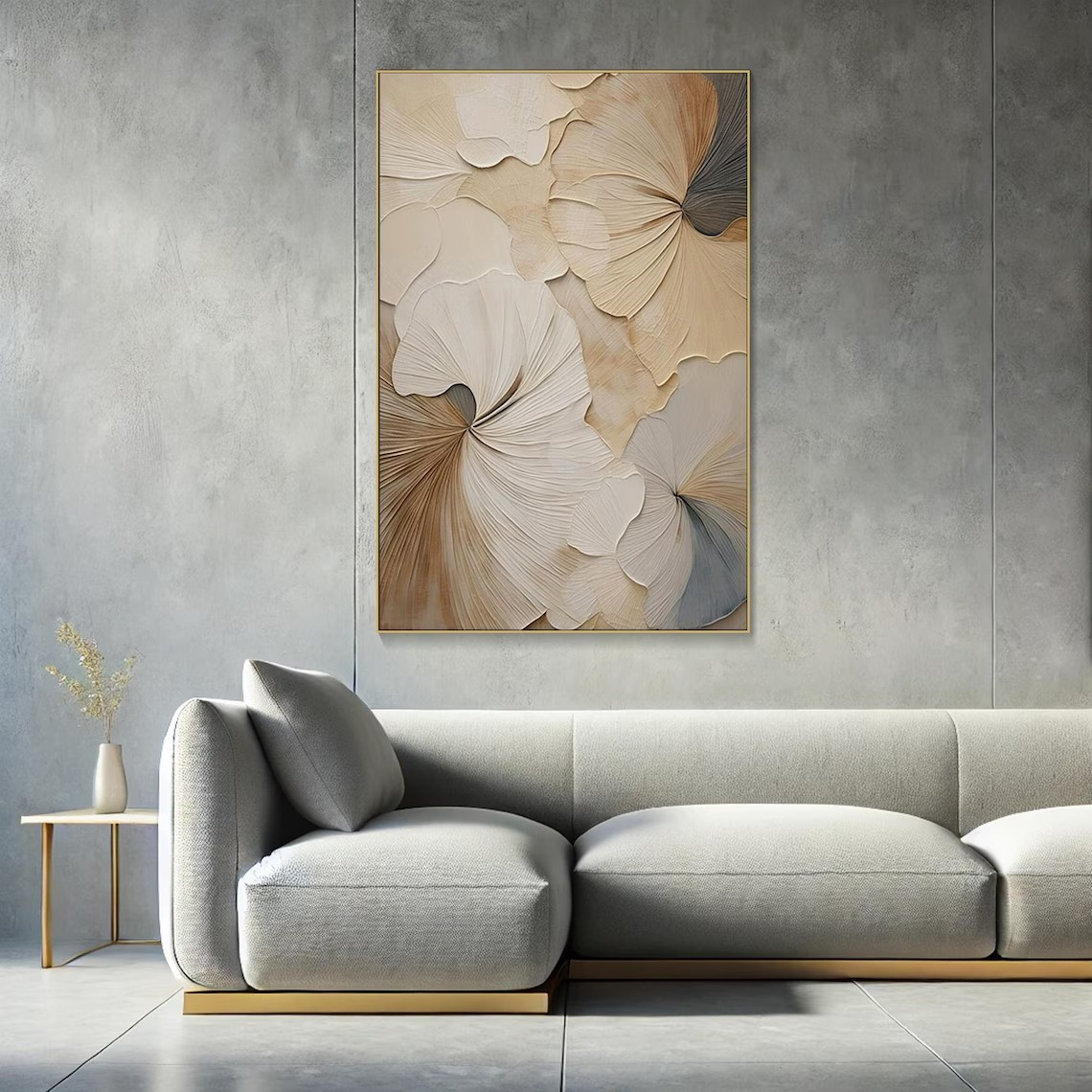 Textured Beige Floral Painting for Bedroom #TC 103