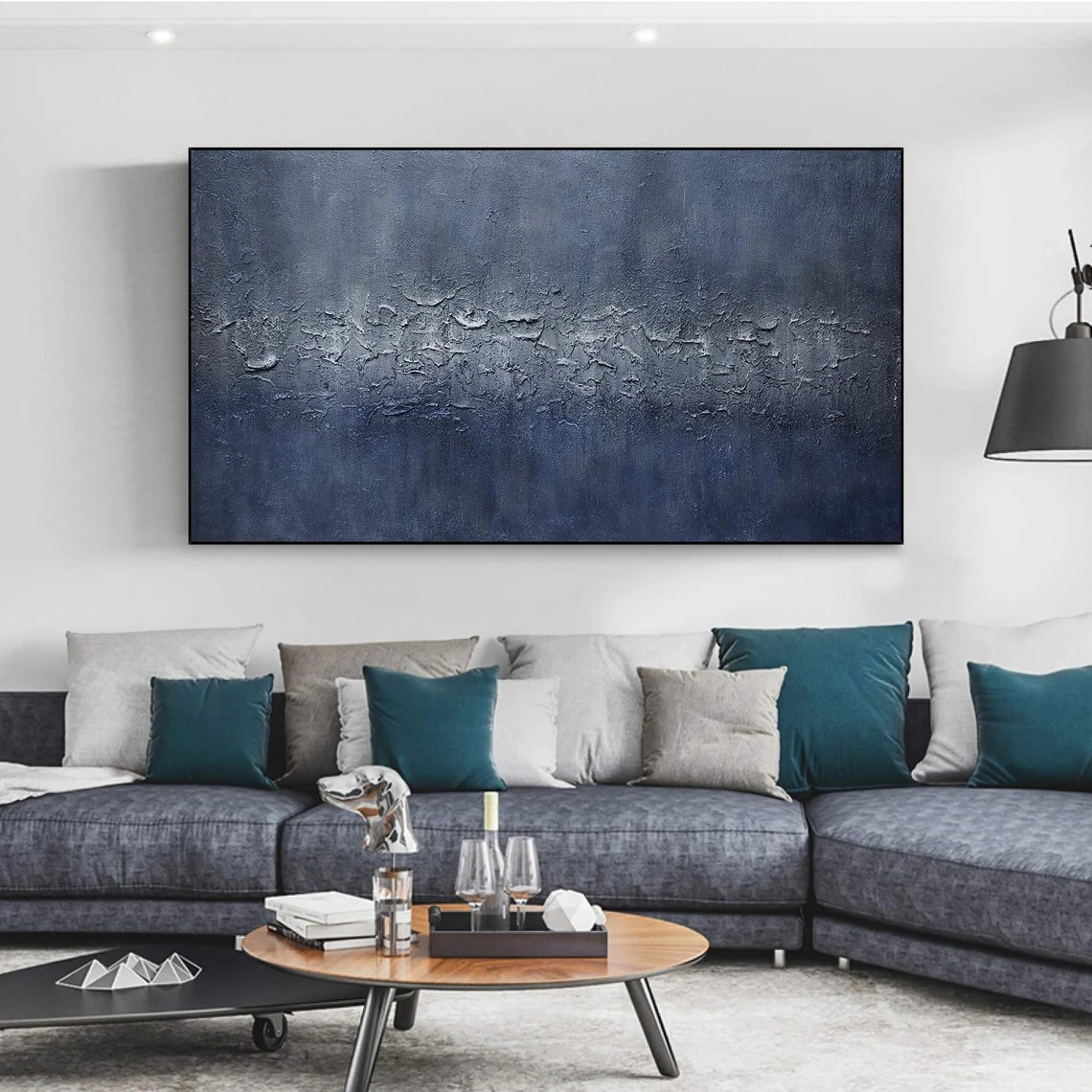 large Textured Blue Grey Abstract  Painting - Modern Wall Art  #TC 045
