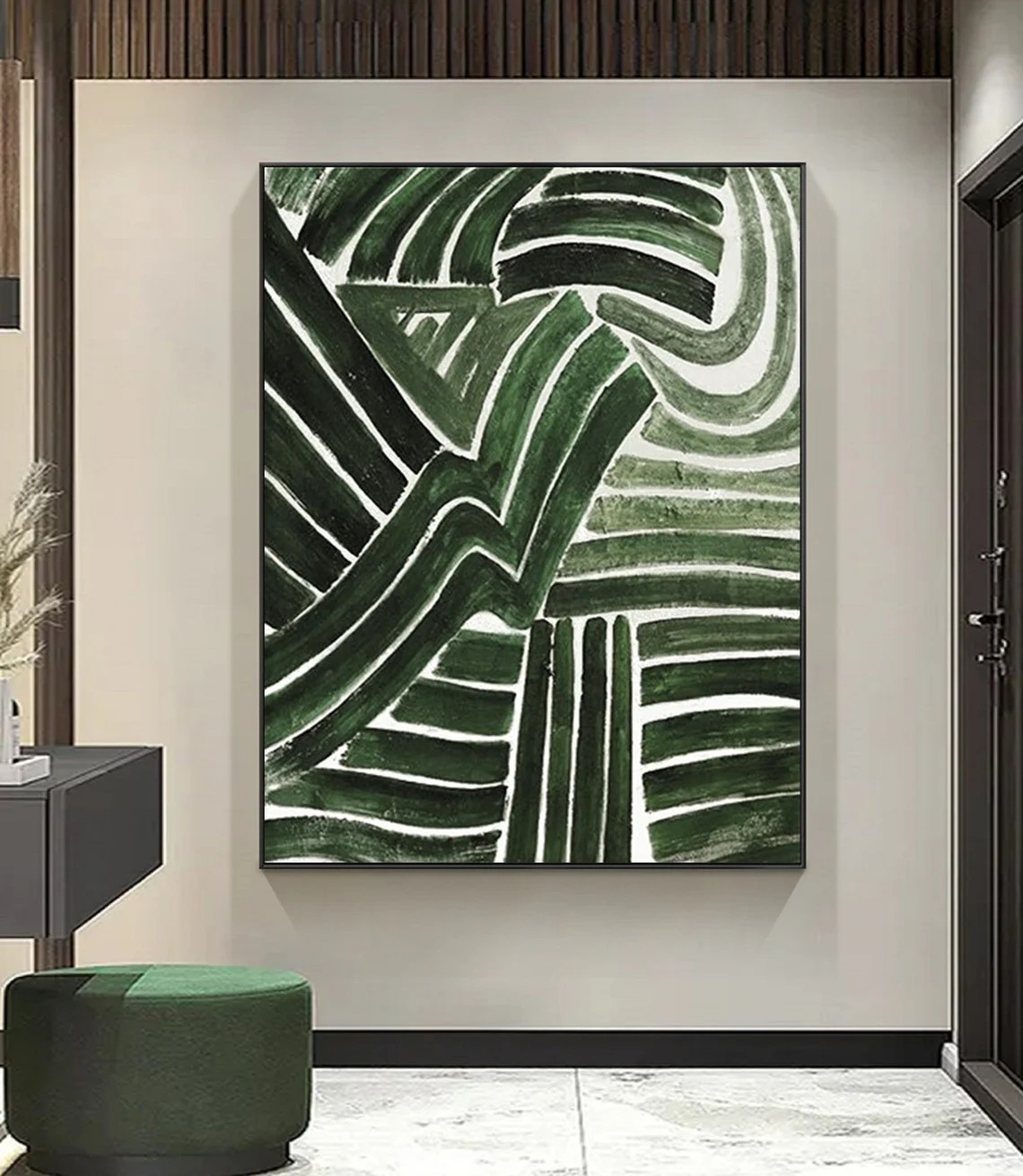 Bold Green Abstract Oil Painting with Dynamic Brushstrokes Wall Art