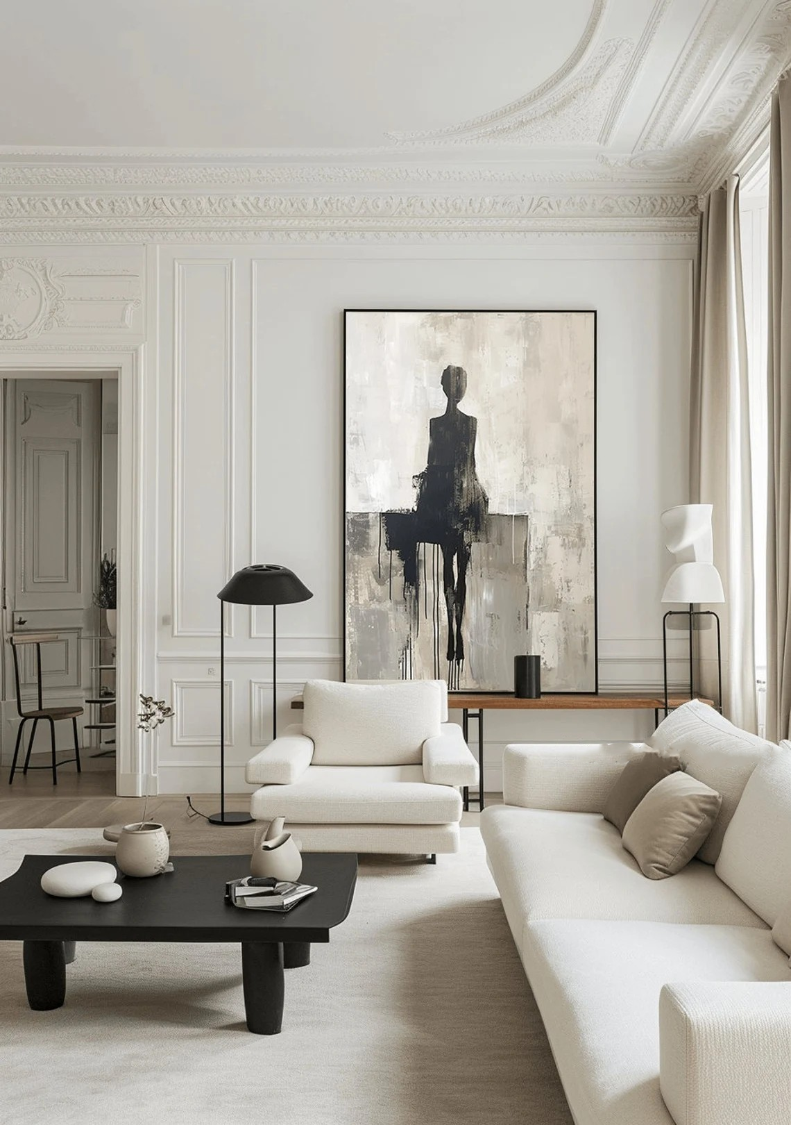 Abstract Figure Painting | Black & White Wall Art #TC 105