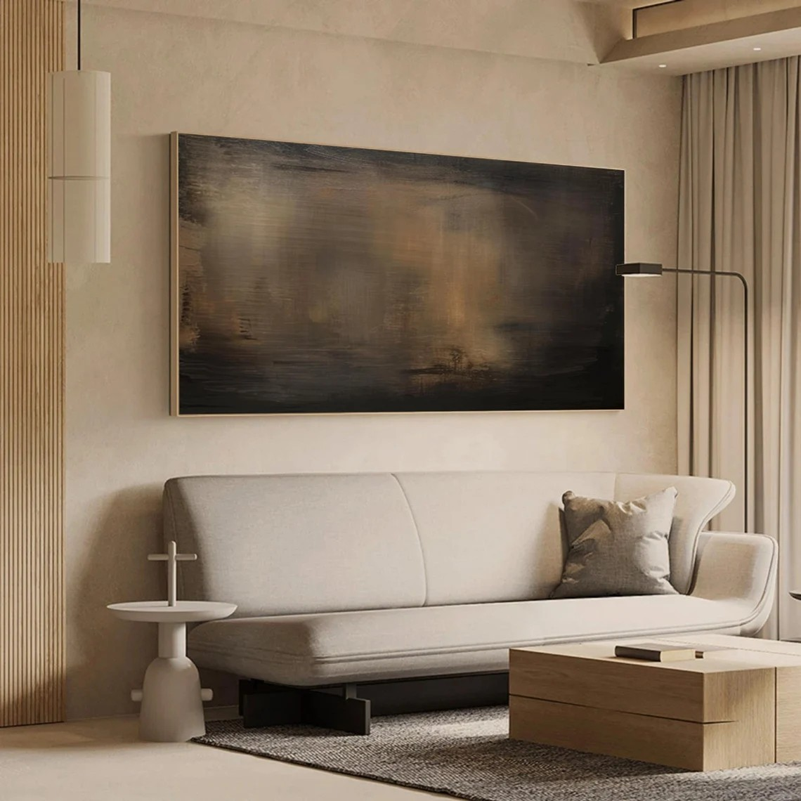Large Minimalist Abstract Painting - Handmade Brown and Black Wall Decor  #TC 012
