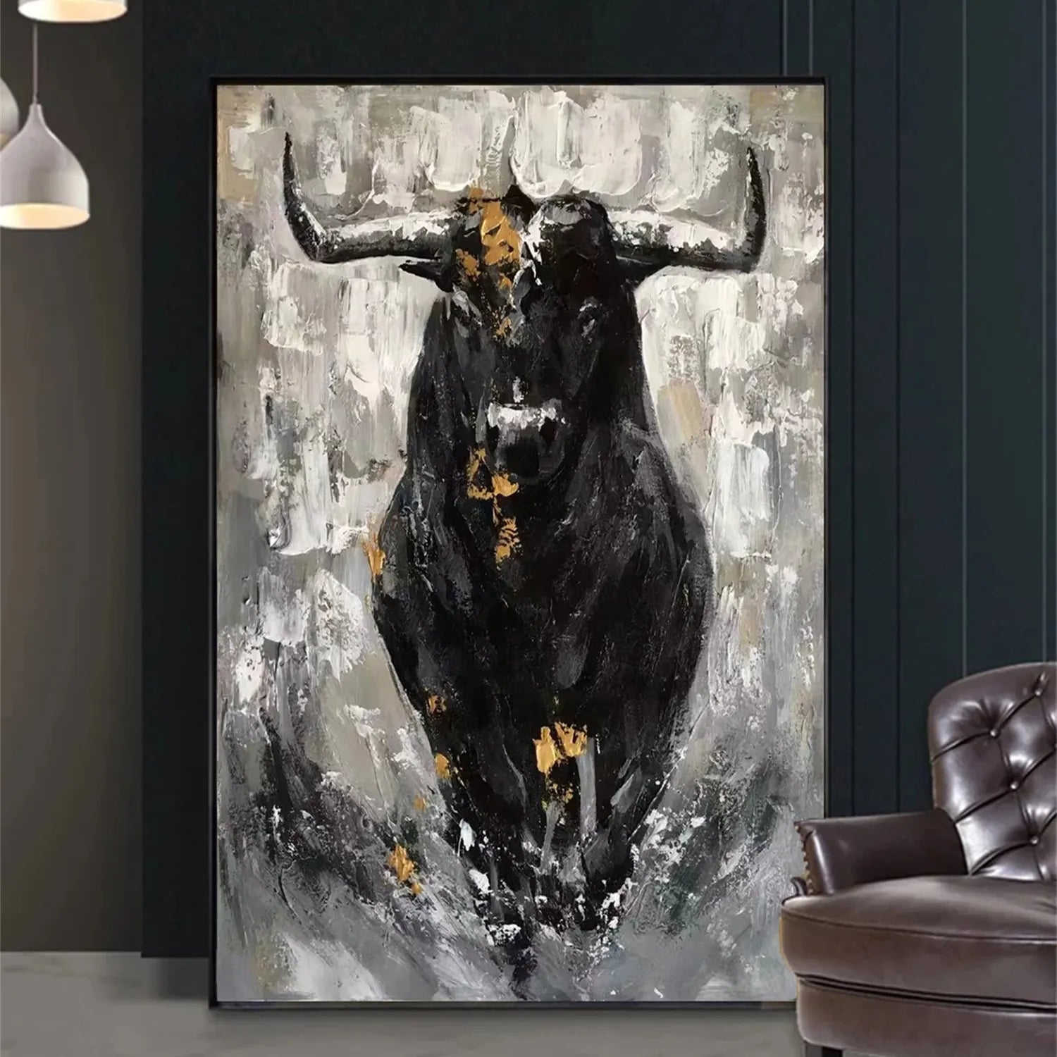 Abstract Bull Canvas Art: Powerful Animal Painting #ZZ 024