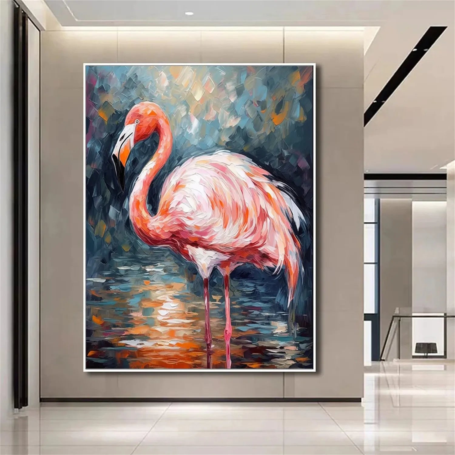 Pink Flamingo Wall Art | Large Textured Bird Painting #ZZ 209