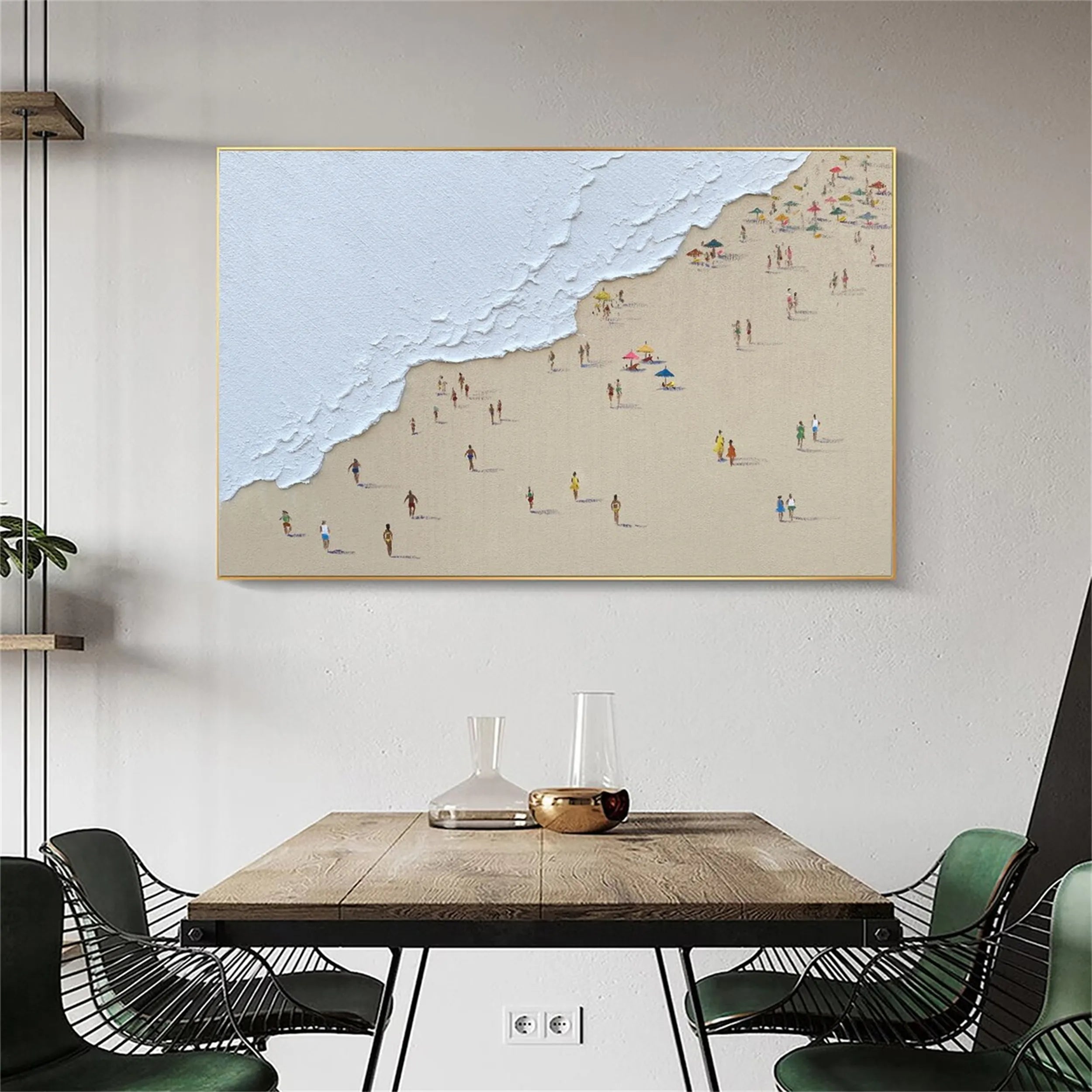 Whimsical Shoreline Painting – Tiny People, Big Vibes Wall Art