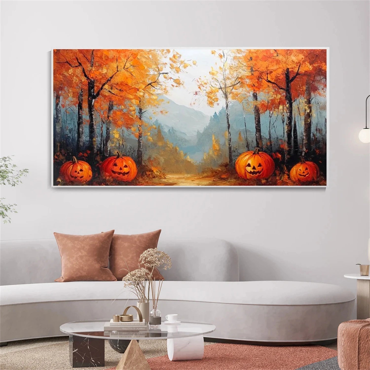 Contemporary Halloween Artwork | Modern Forest & Pumpkin Art #JJ 320