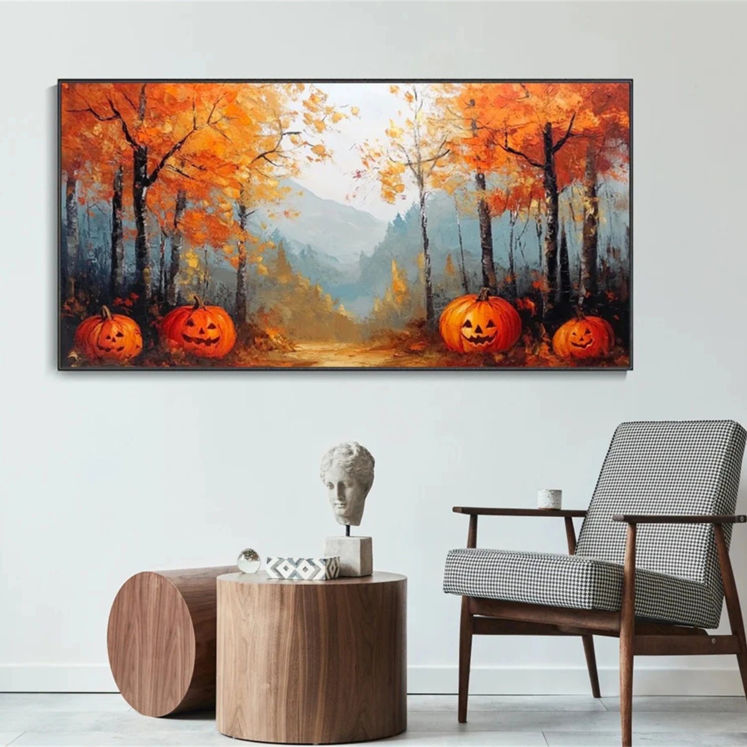 Contemporary Halloween Artwork | Modern Forest & Pumpkin Art #JJ 320