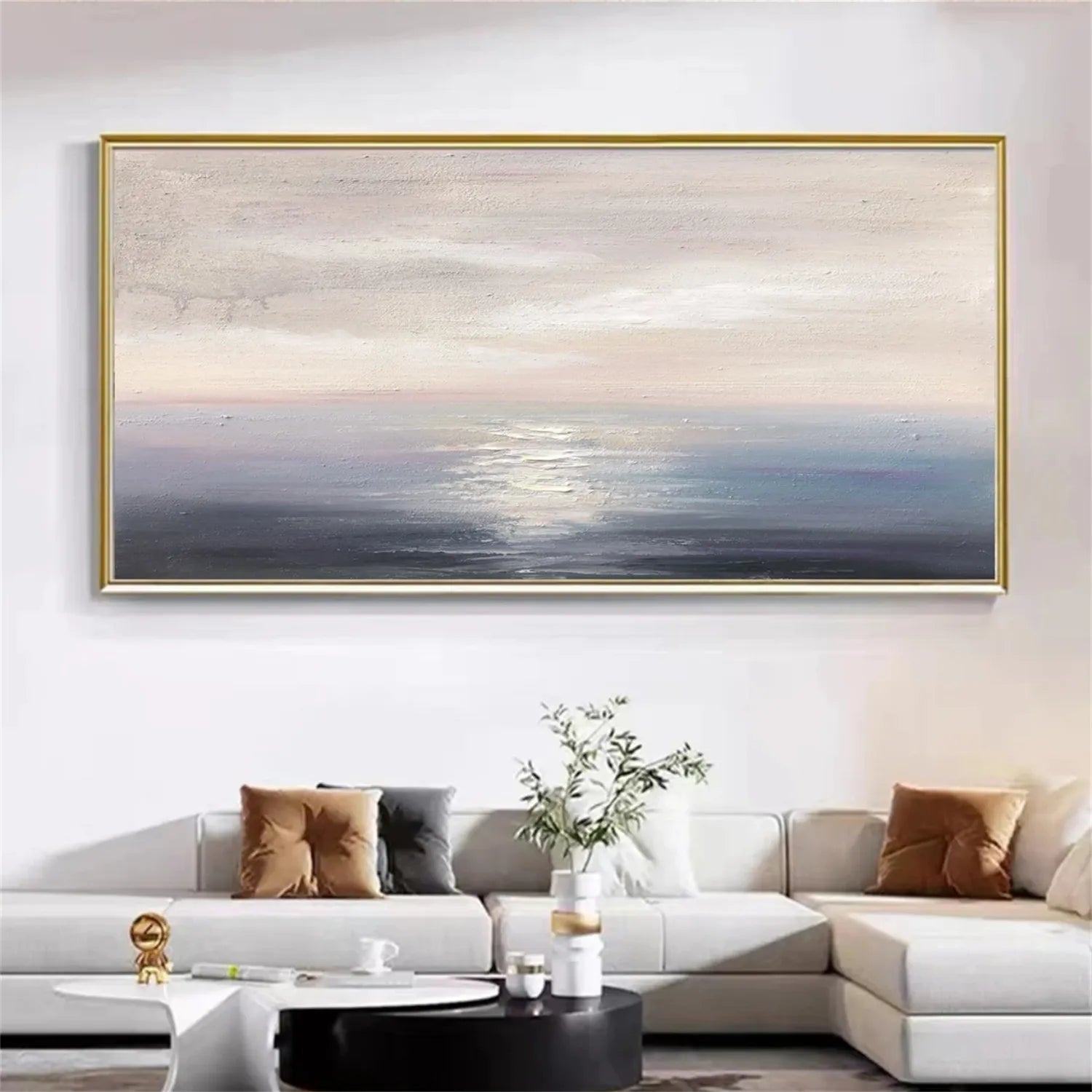 Large Minimalist Ocean Canvas: Serene Seascape Art for Home Decor #ZZ 043