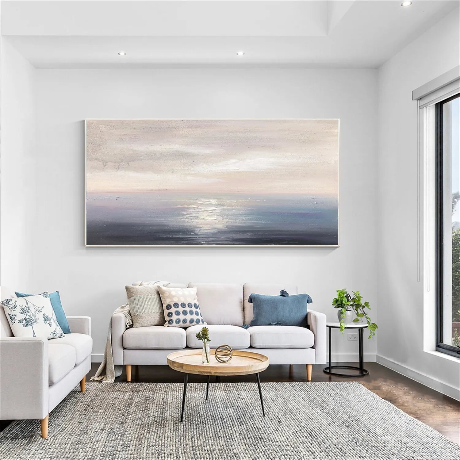 Large Minimalist Ocean Canvas: Serene Seascape Art for Home Decor #ZZ 043