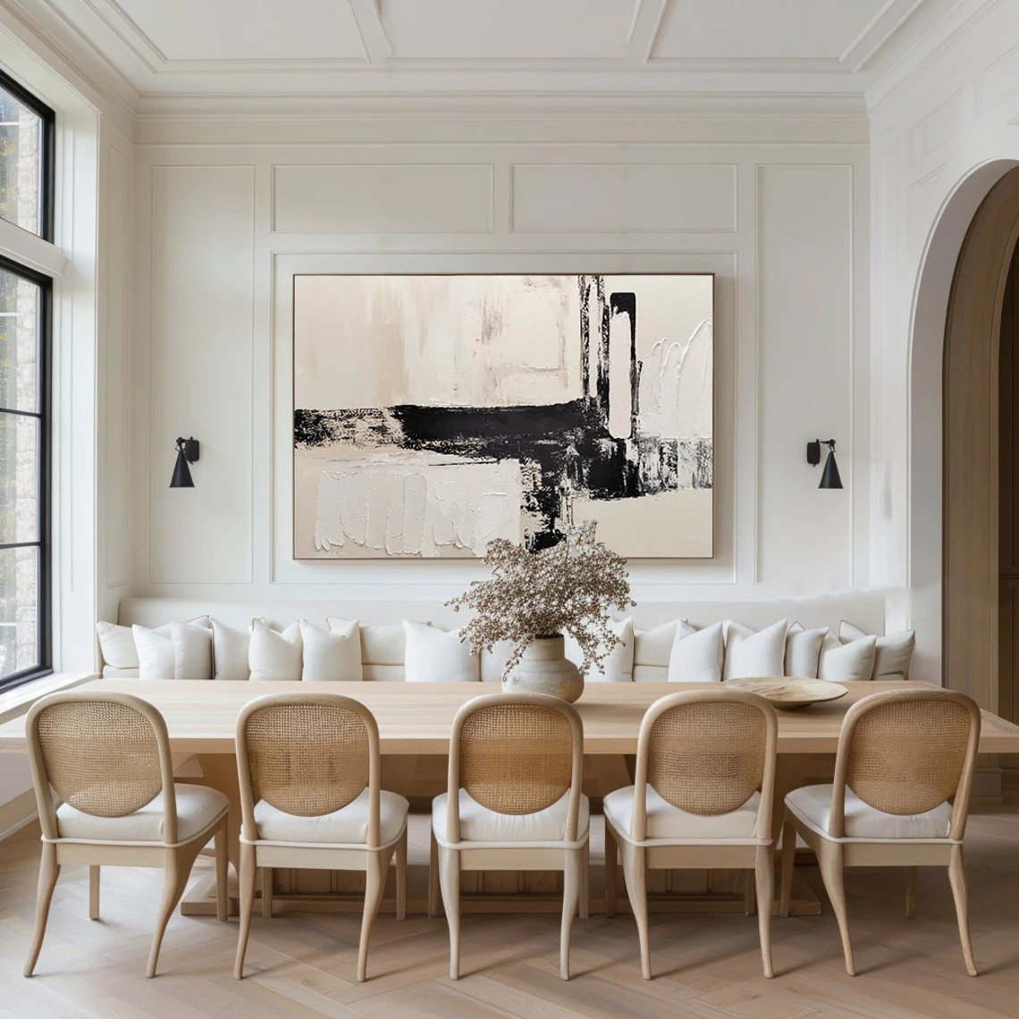 Large Abstract Black and White Textured Art #TC 107