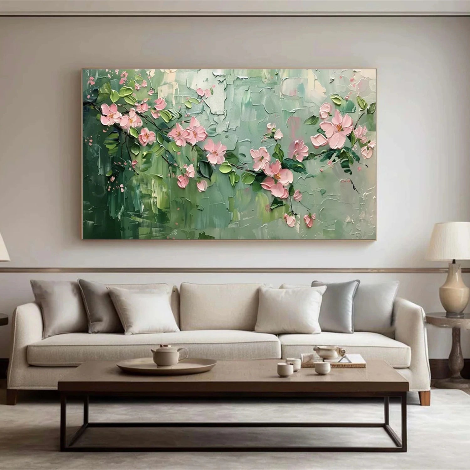 Large Pink Floral Wall Art | Original Blossom Oil Painting - Savy Canvas