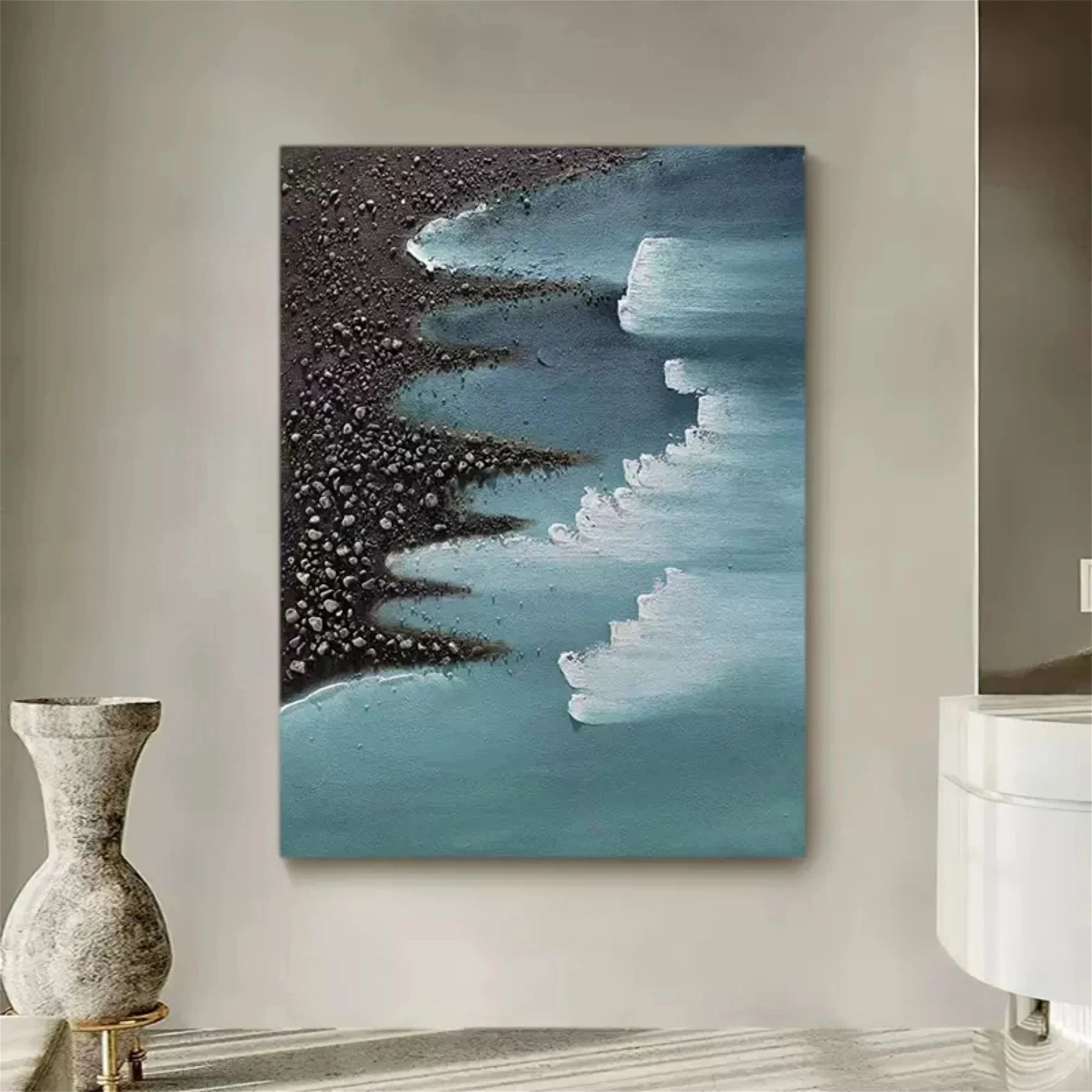 Hand-Painted Ocean Wave Wall Art | Textured Coastal Painting # JJ 149