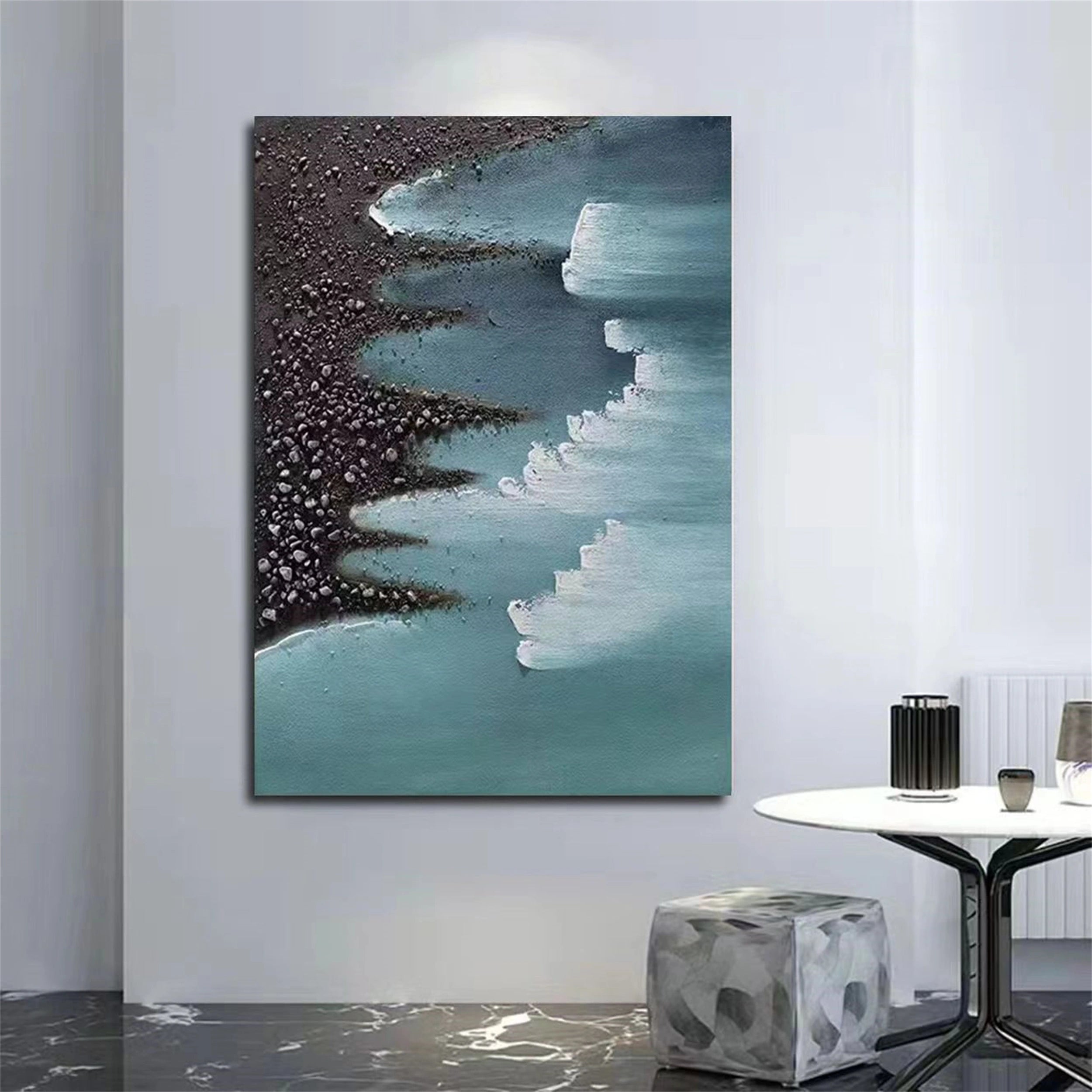 Hand-Painted Ocean Wave Wall Art | Textured Coastal Canvas #JJ 149
