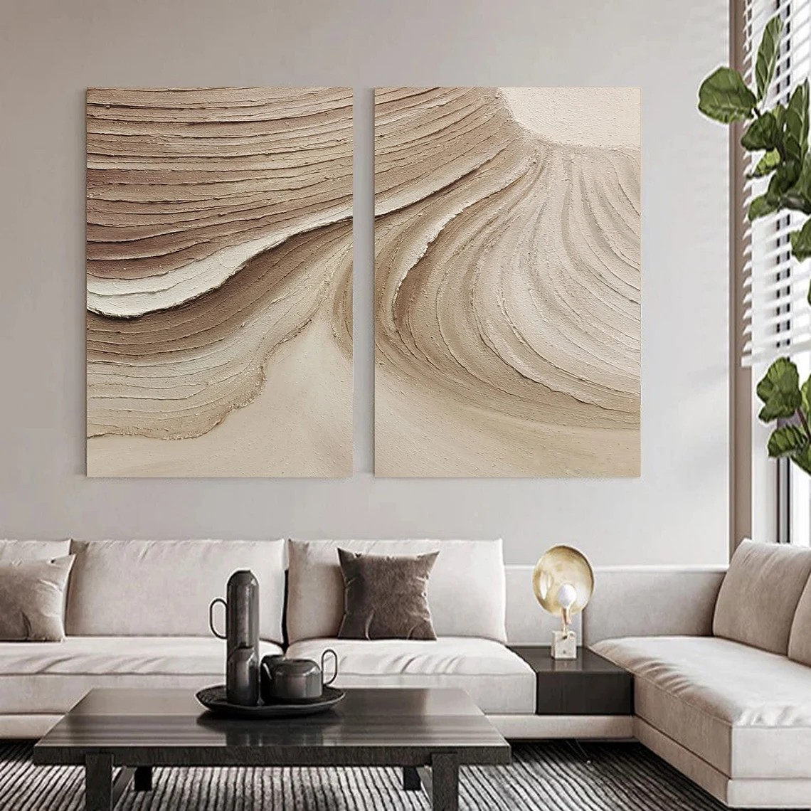 Textured Wall Painting - Minimalist Beige Art Set for Sale