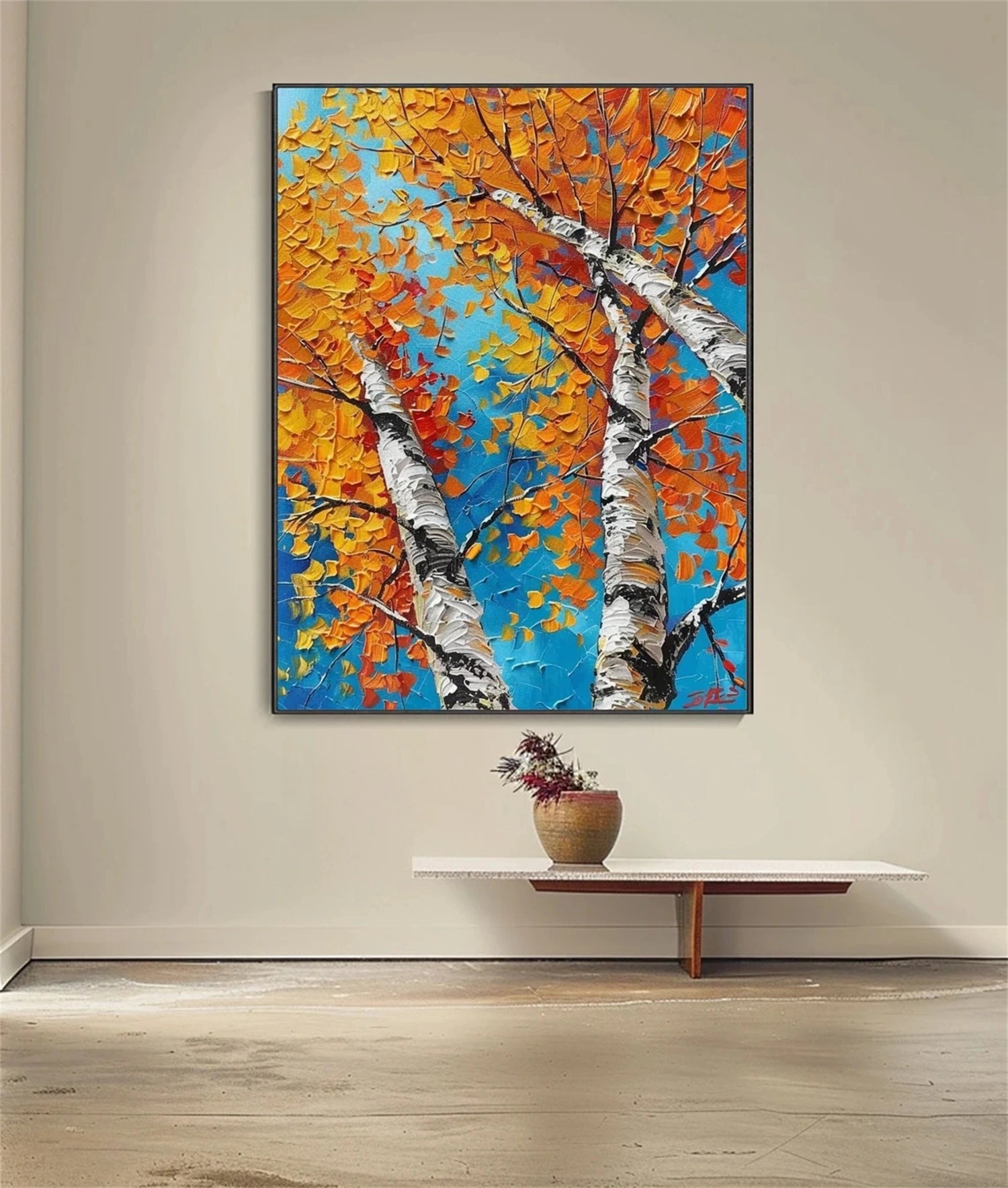 Golden Autumn Tree Hand-Painted Oil Art | Textured Landscape
