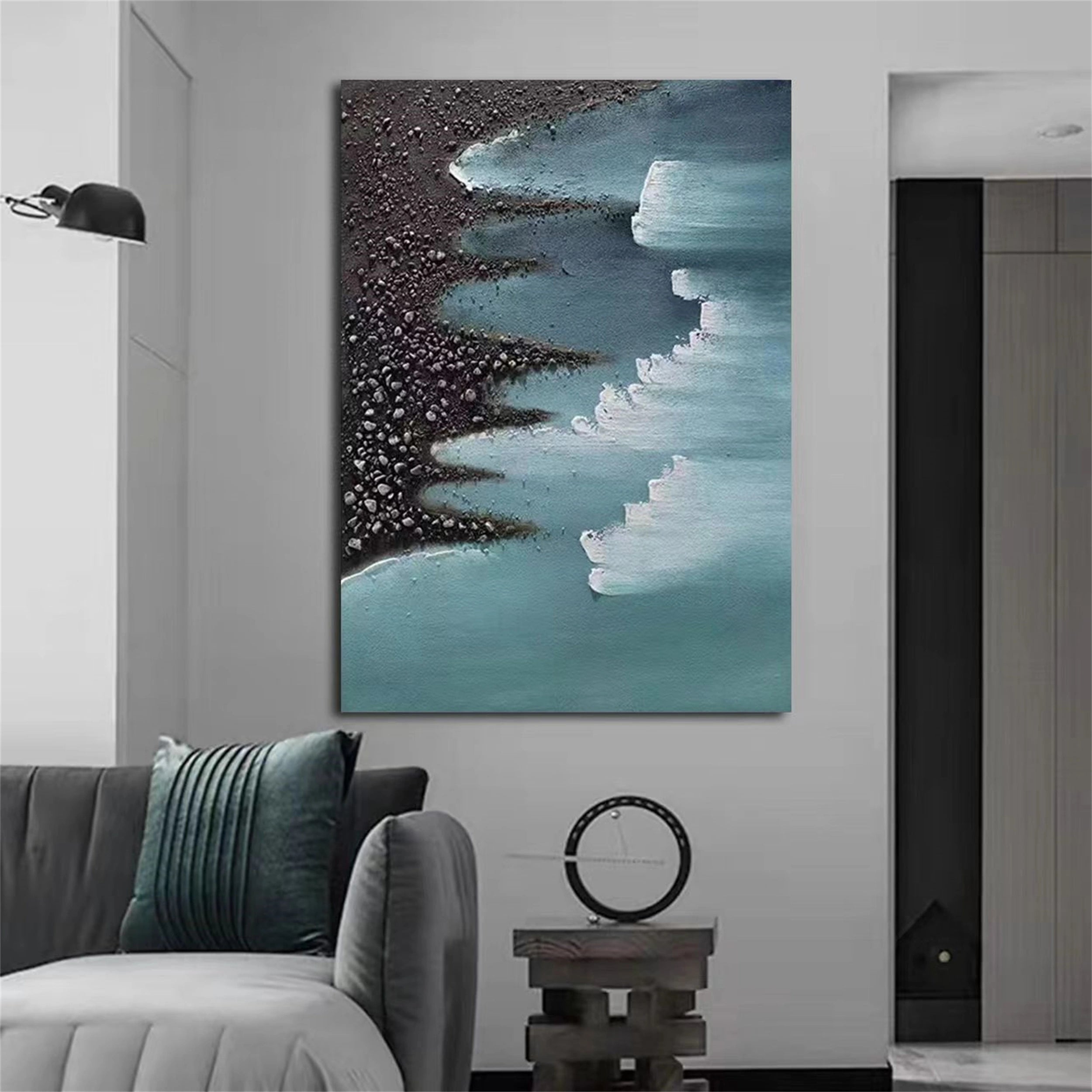 Hand-Painted Ocean Wave Wall Art | Textured Coastal Canvas #JJ 149