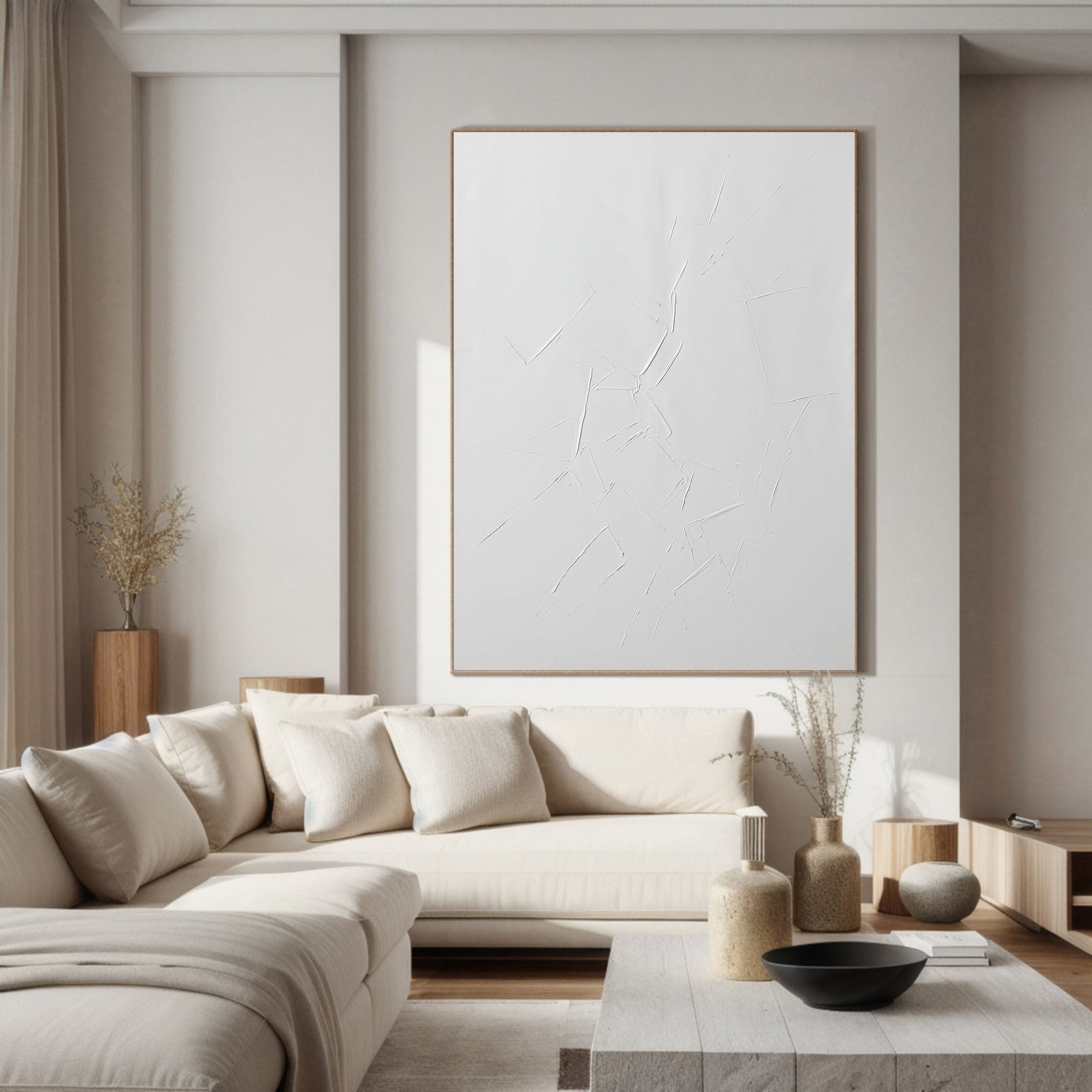 Large Minimalist White Textured Abstract Wall Art #TC 125