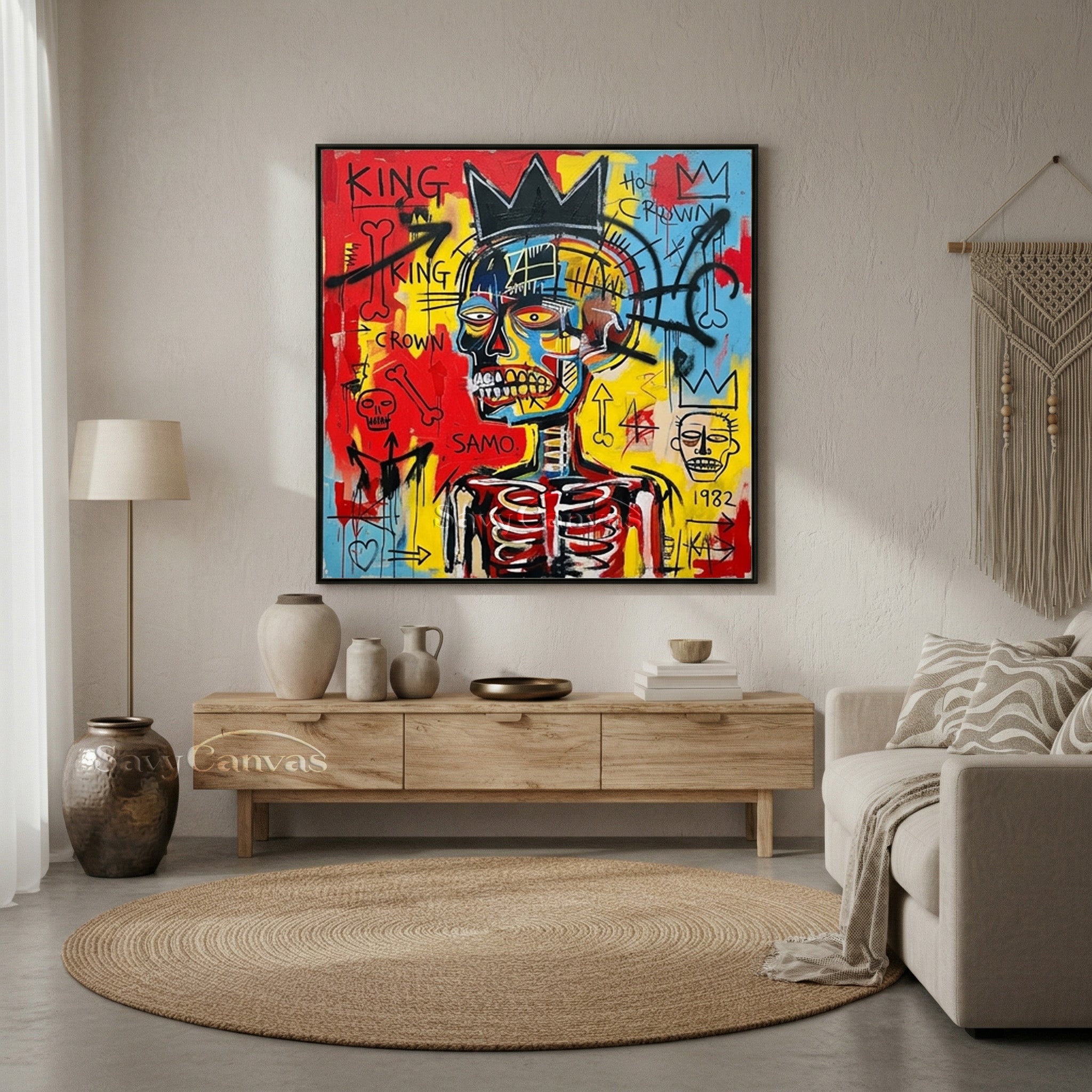 Basquiat Style Crown Skull Wall Art | Urban Street Art Canvas #AA 530