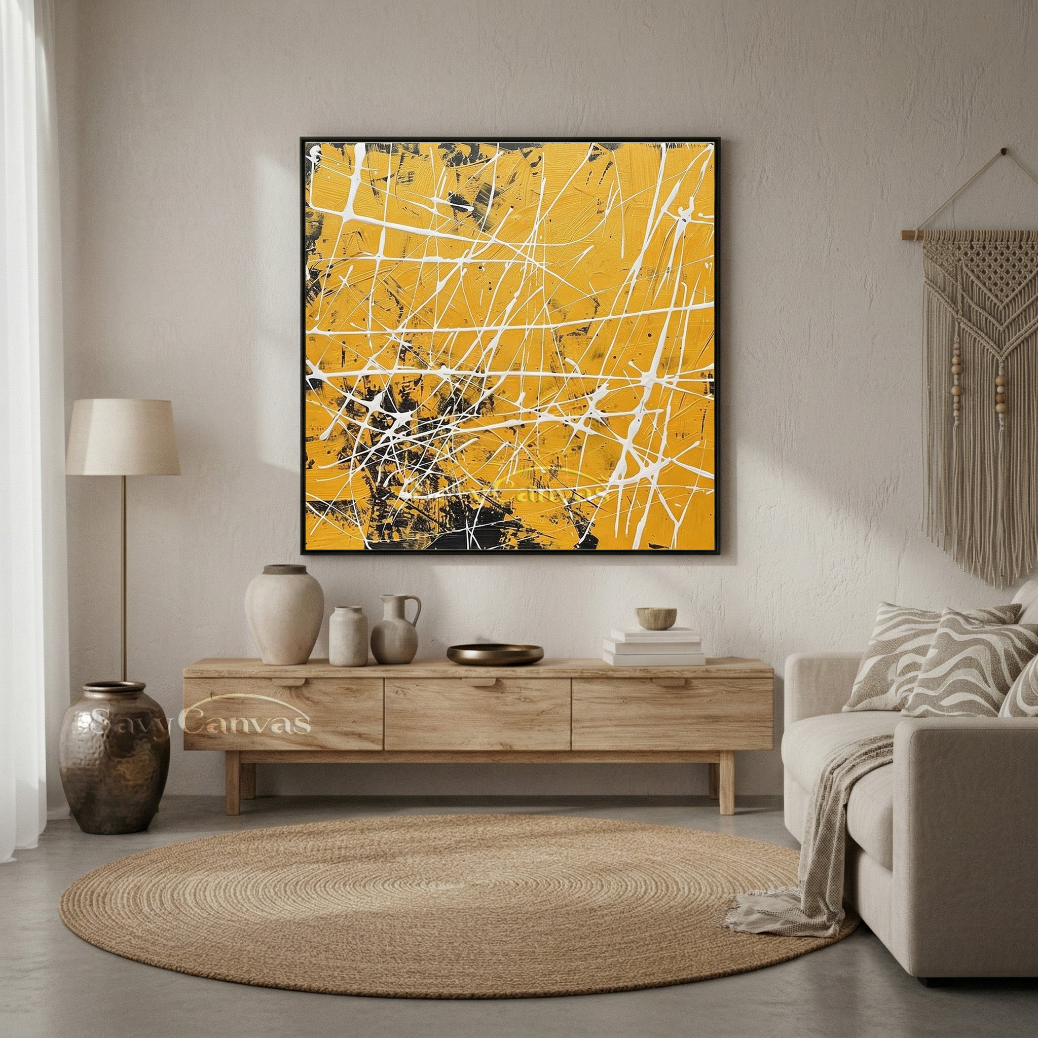 Abstract ibrant Yellow Painting | Modern Geometric Drip Art #JJ 455
