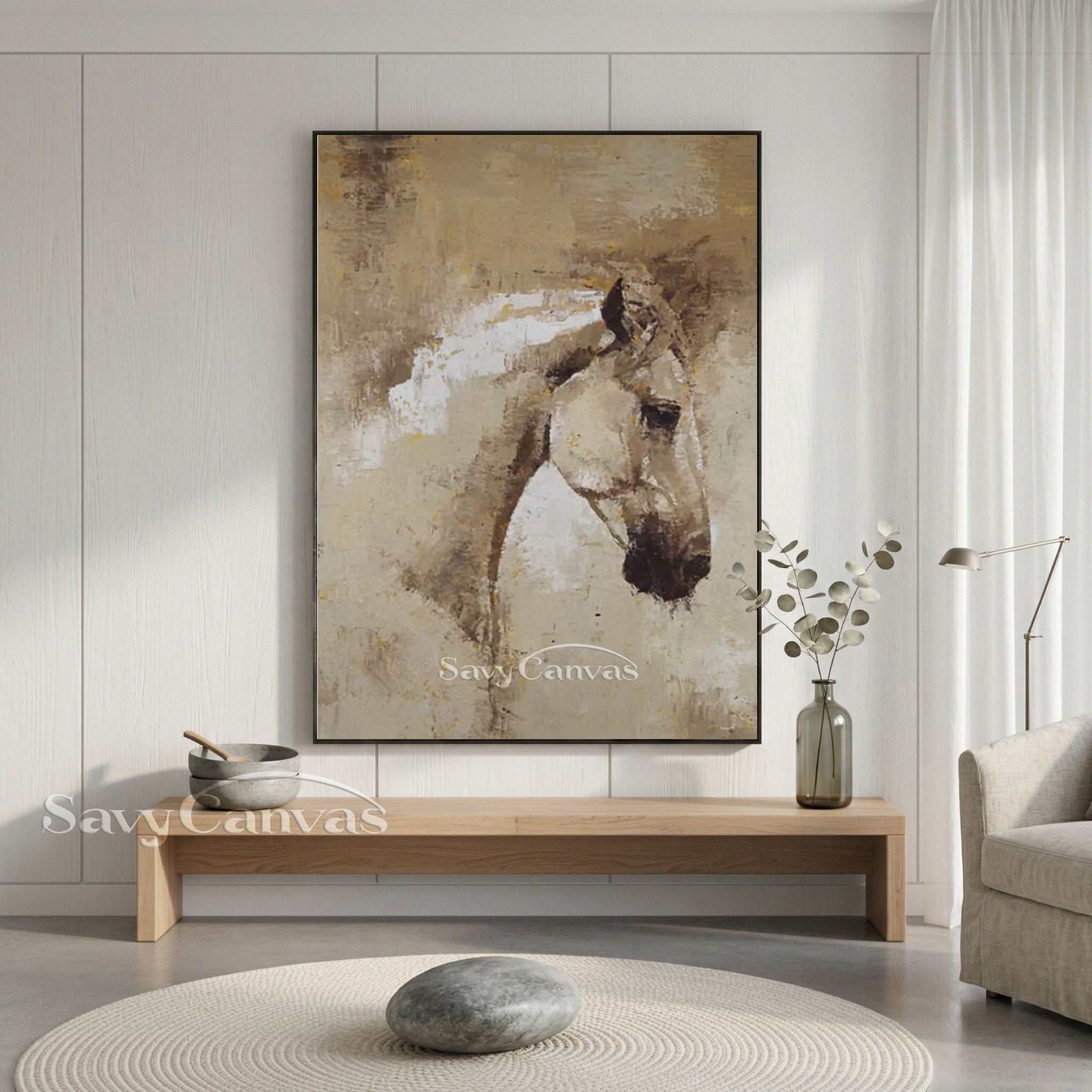 Minimalist Horse Head Oil Painting - Handmade Textured Wall Decor #SS 009