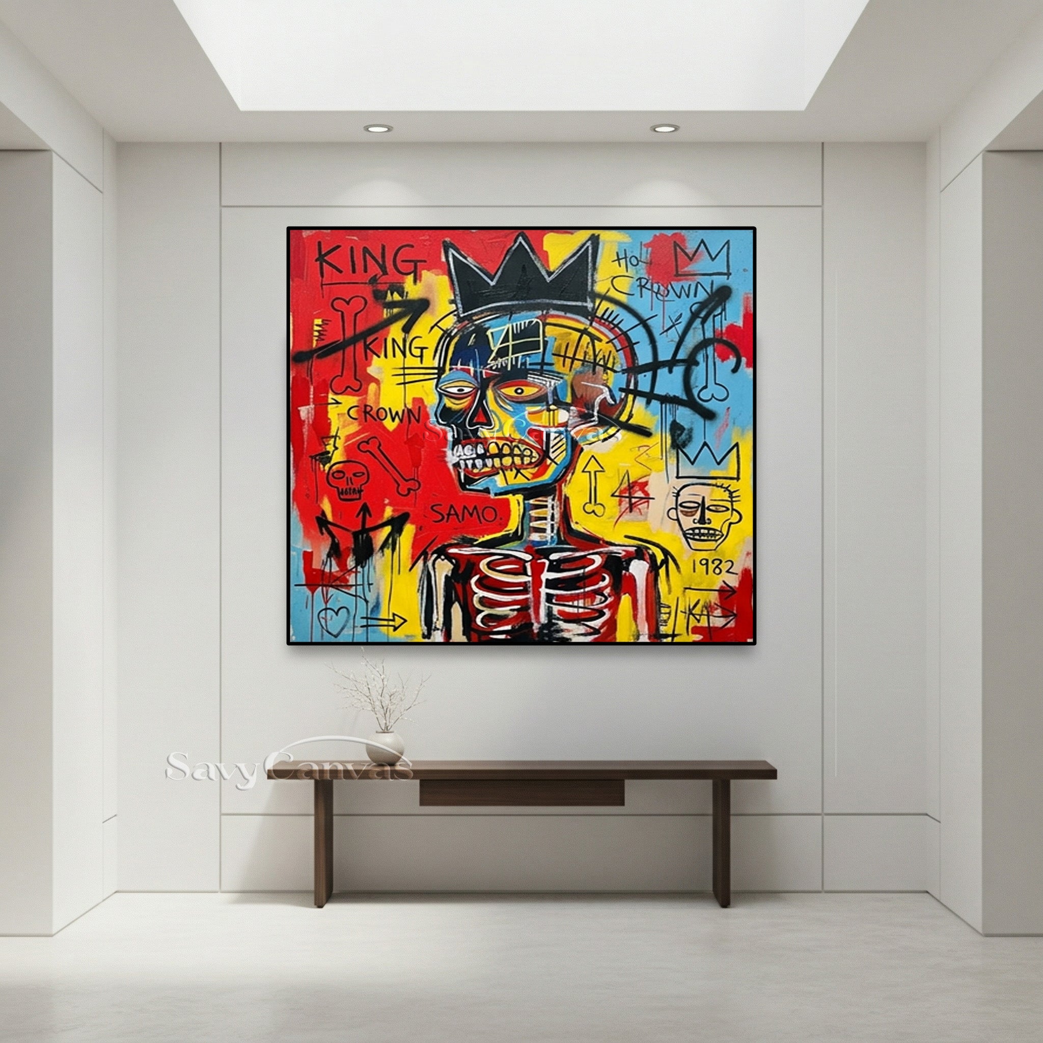 Basquiat Style Crown Skull Wall Art | Urban Street Art Canvas #AA 530