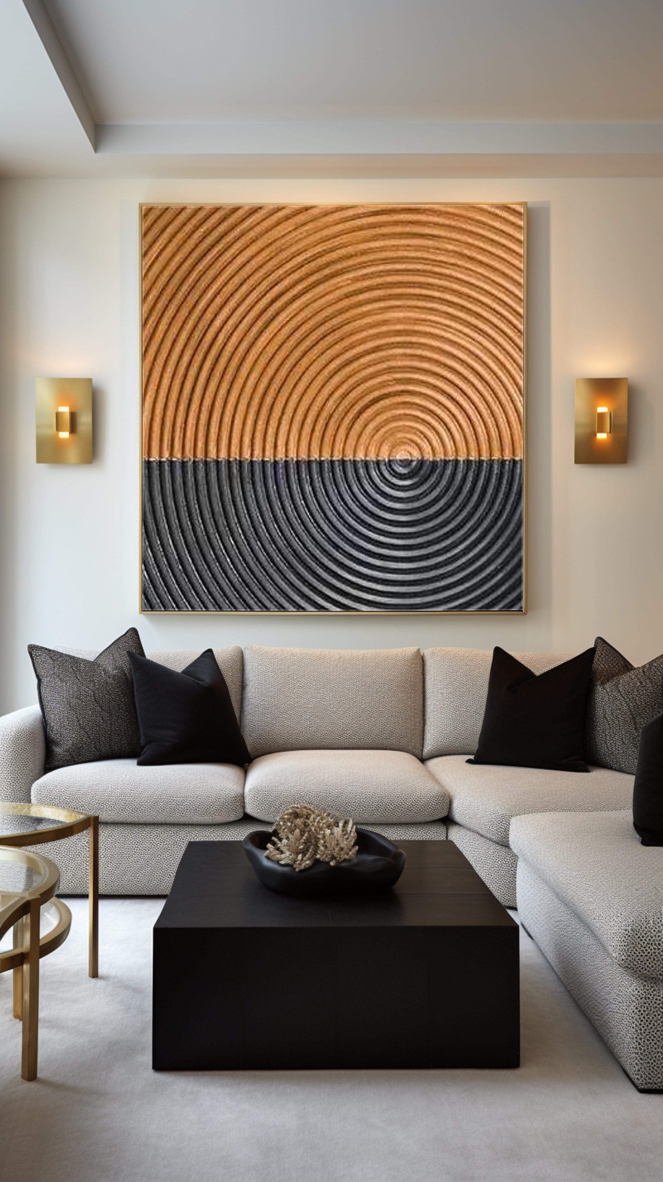3D Structured Wall Art | Two-Tone Copper & Black Circle Painting #JJ 071