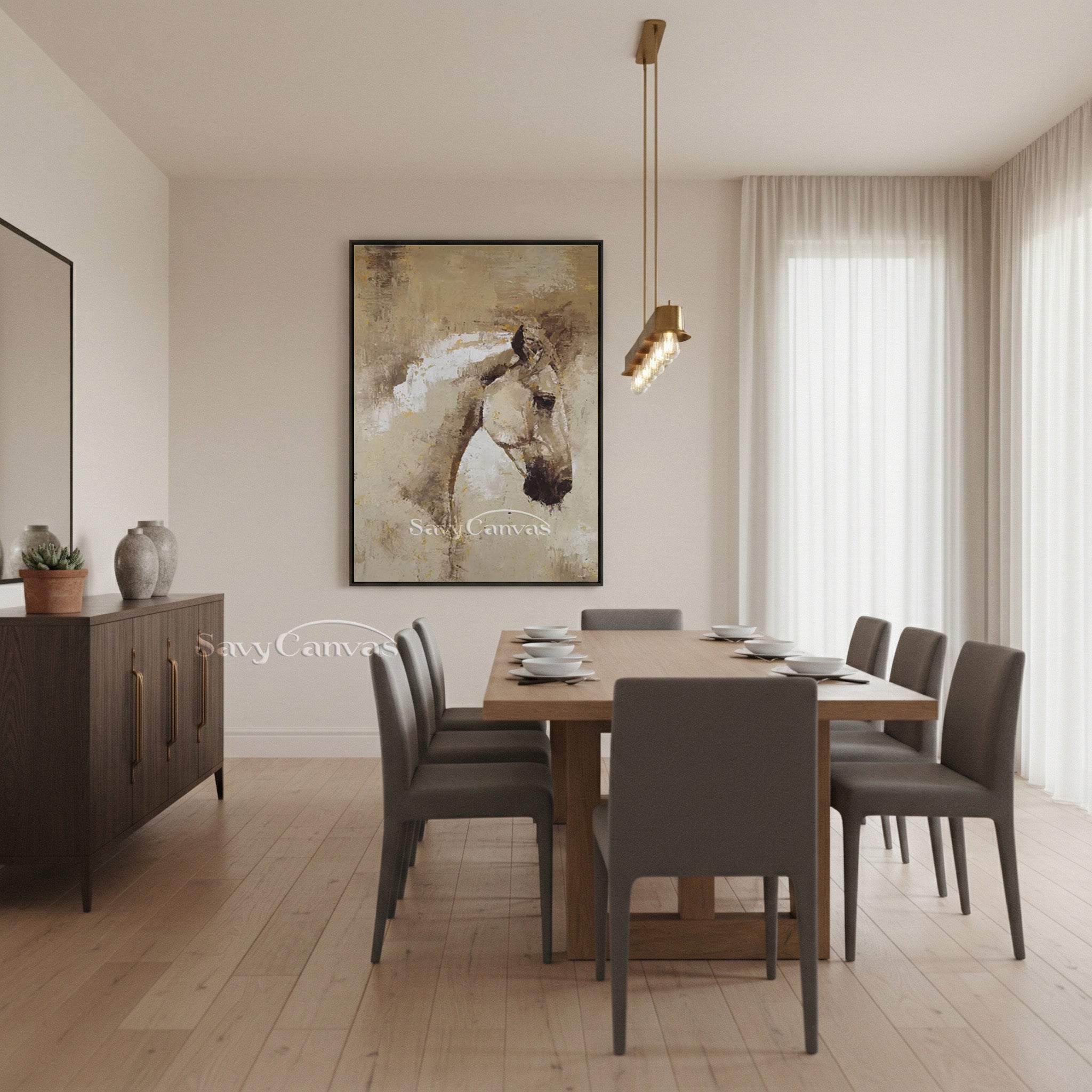 Minimalist Horse Head Oil Painting - Handmade Textured Wall Decor #SS 009