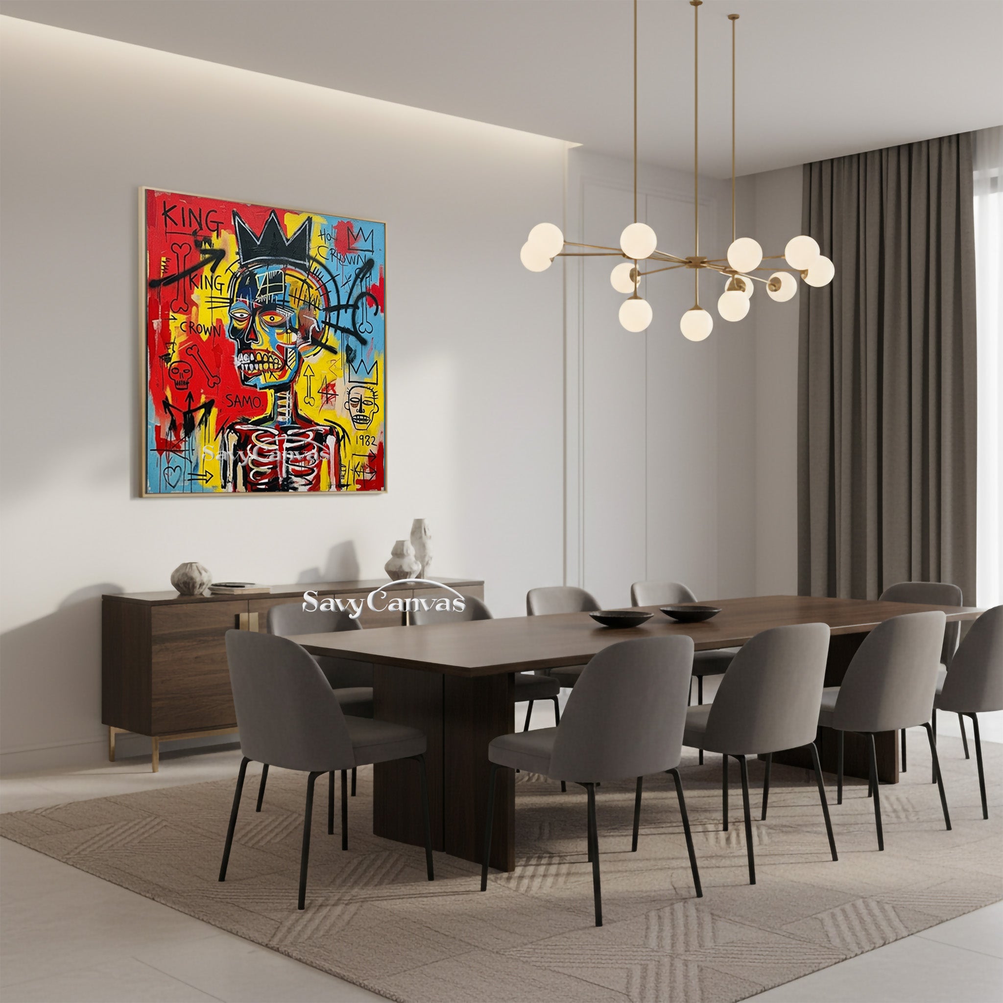Basquiat Style Crown Skull Wall Art | Urban Street Art Canvas #AA 530