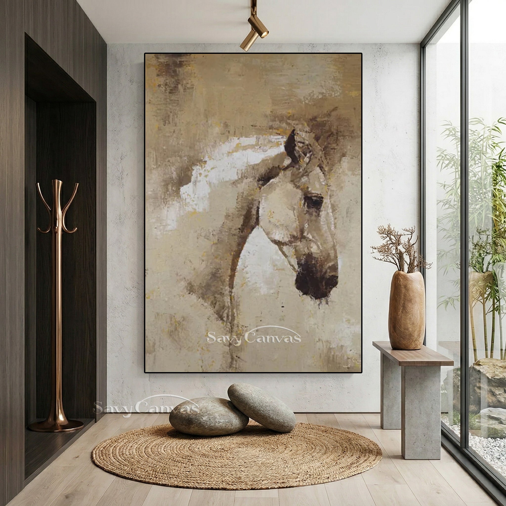Minimalist Horse Head Oil Painting - Handmade Textured Wall Decor #SS 009
