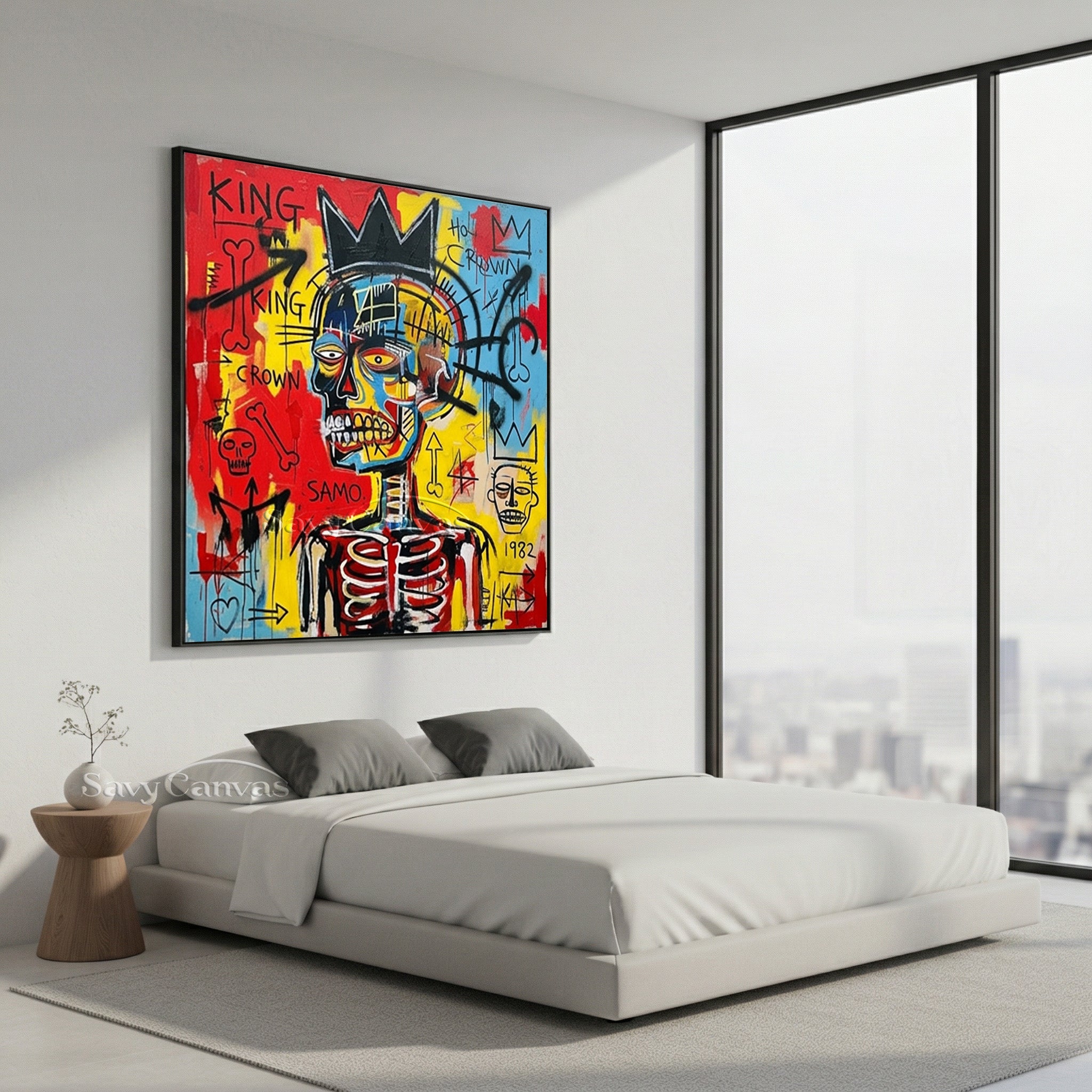 Basquiat Style Crown Skull Wall Art | Urban Street Art Canvas #AA 530