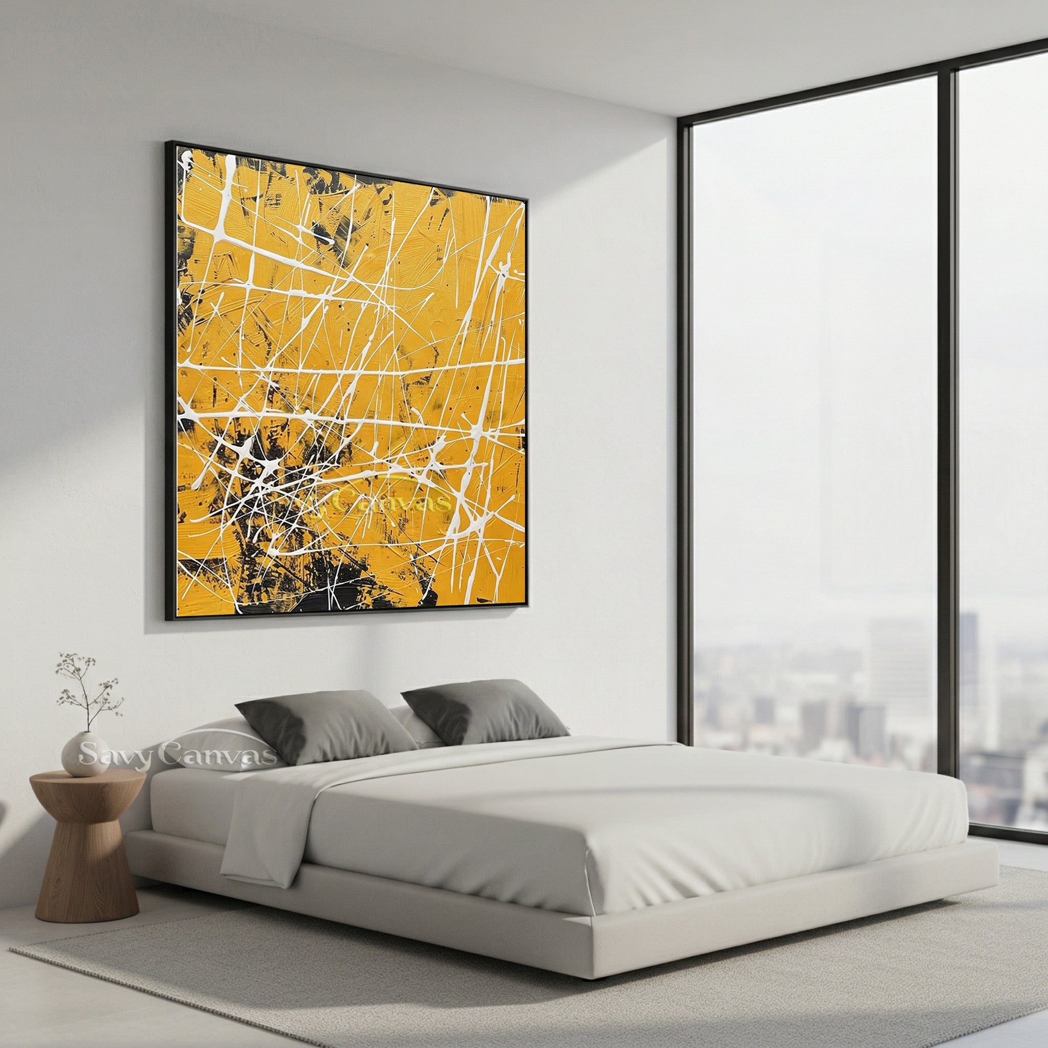 Abstract ibrant Yellow Painting | Modern Geometric Drip Art #JJ 455