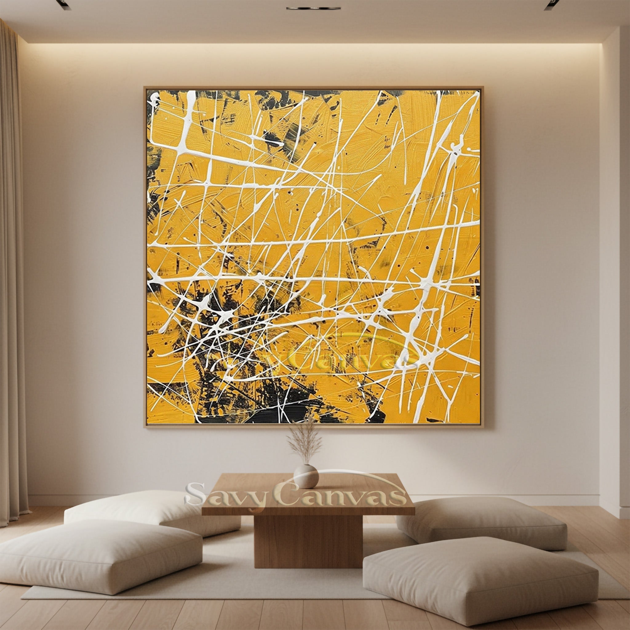 Abstract ibrant Yellow Painting | Modern Geometric Drip Art #JJ 455