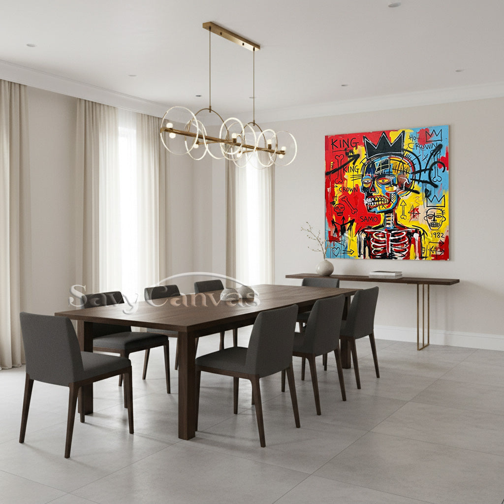 Basquiat Style Crown Skull Wall Art | Urban Street Art Canvas #AA 530