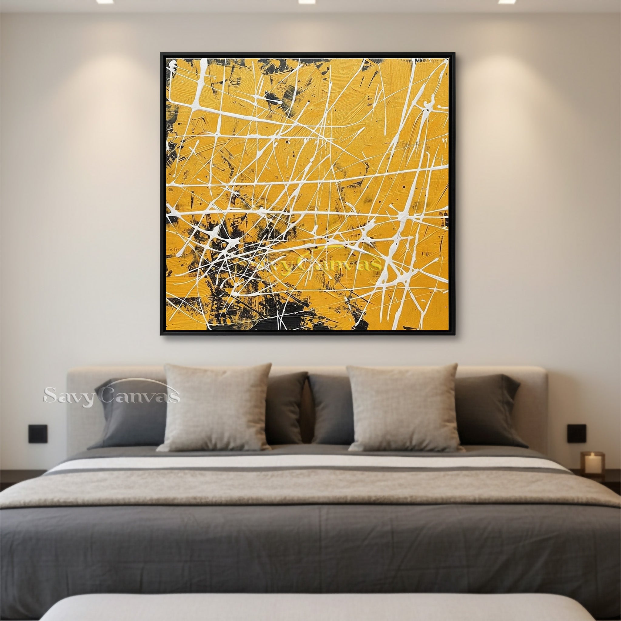 Vibrant Yellow Abstract Drip Painting | Modern Energetic Wall Art