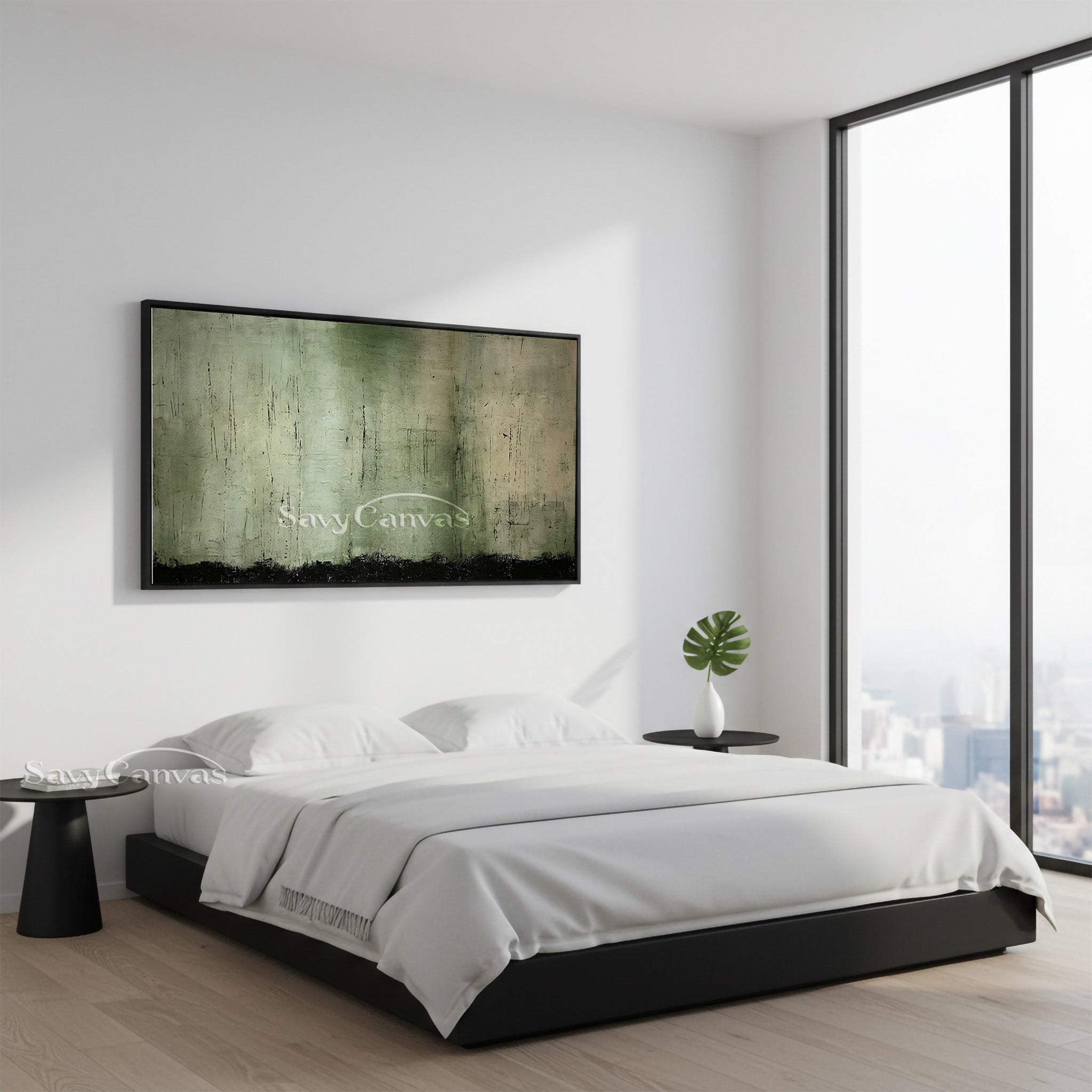 Wabi-Sabi Style Green Texture Oil Painting for Living Room #SS 031