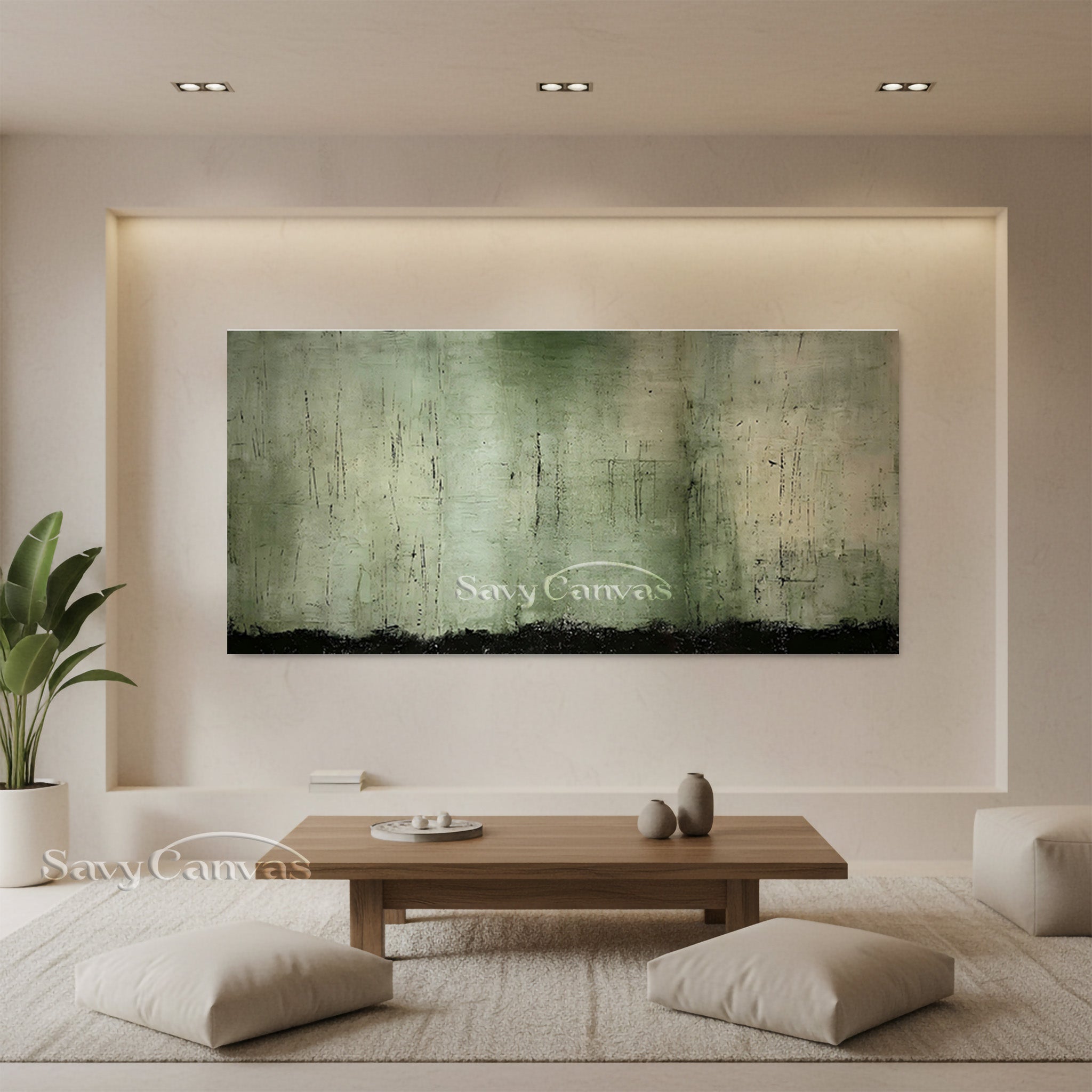 Wabi-Sabi Style Green Texture Oil Painting for Living Room #SS 031