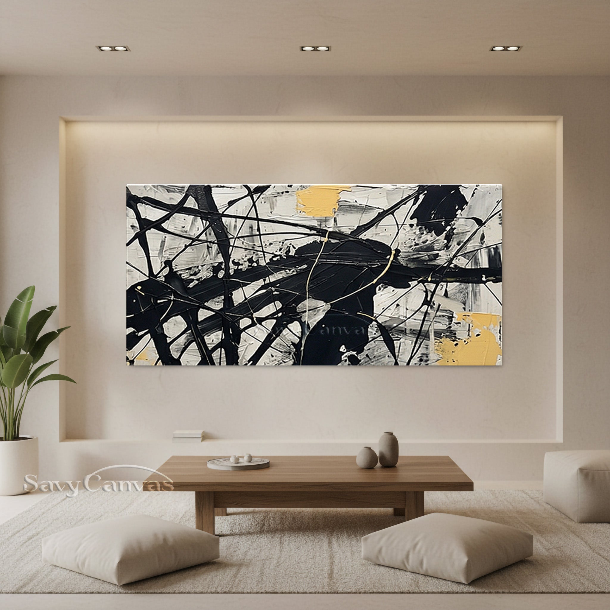 Vibrant Yellow Abstract Drip Painting | Energetic Modern Home Art #JJ 465