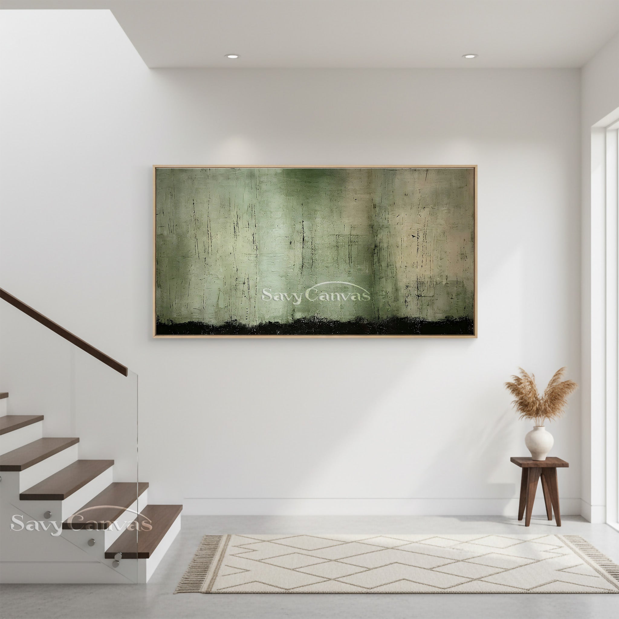 Wabi-Sabi Style Green Texture Oil Painting for Living Room #SS 031