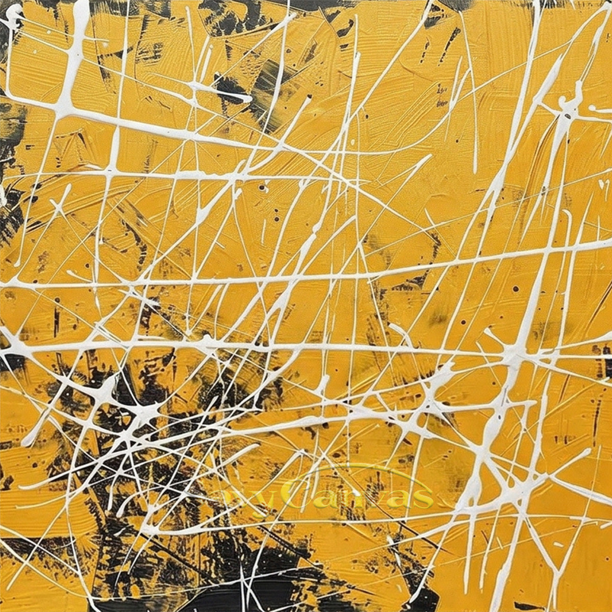 Abstract ibrant Yellow Painting | Modern Geometric Drip Art #JJ 455