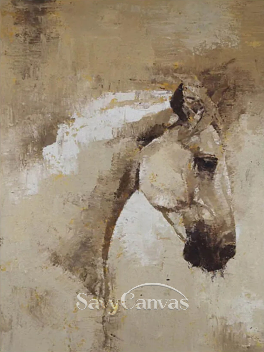 Minimalist Horse Head Oil Painting - Handmade Textured Wall Decor