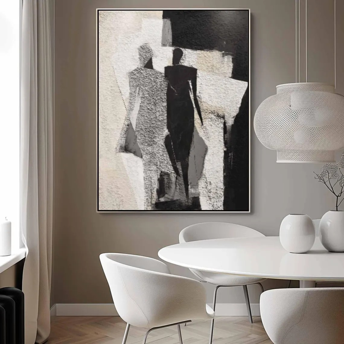 Abstract Figures Art - Black White Textured Wall Painting #TC 053