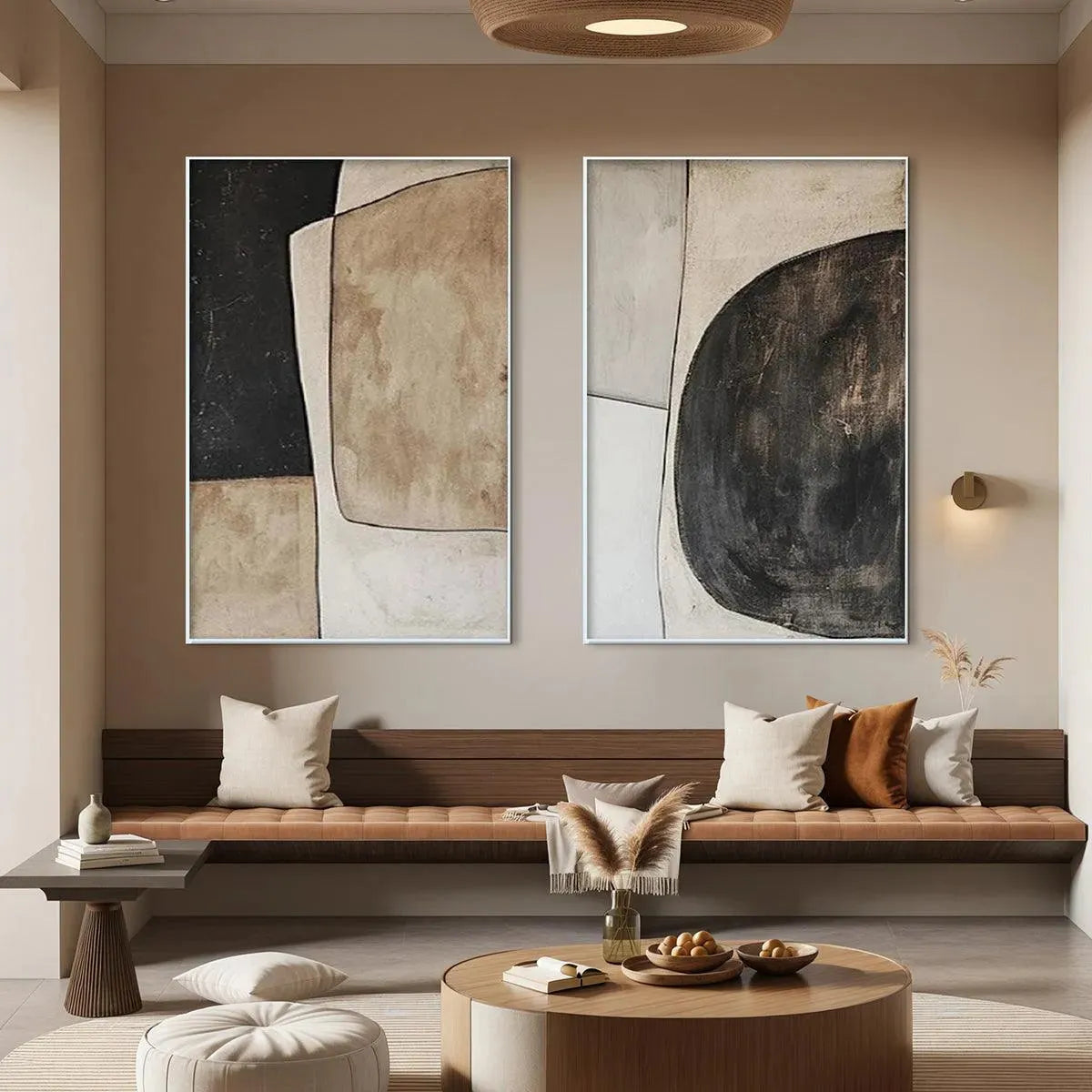 Abstract Art Set of 2 | Minimalist Earth Tone Paintings #AA 285