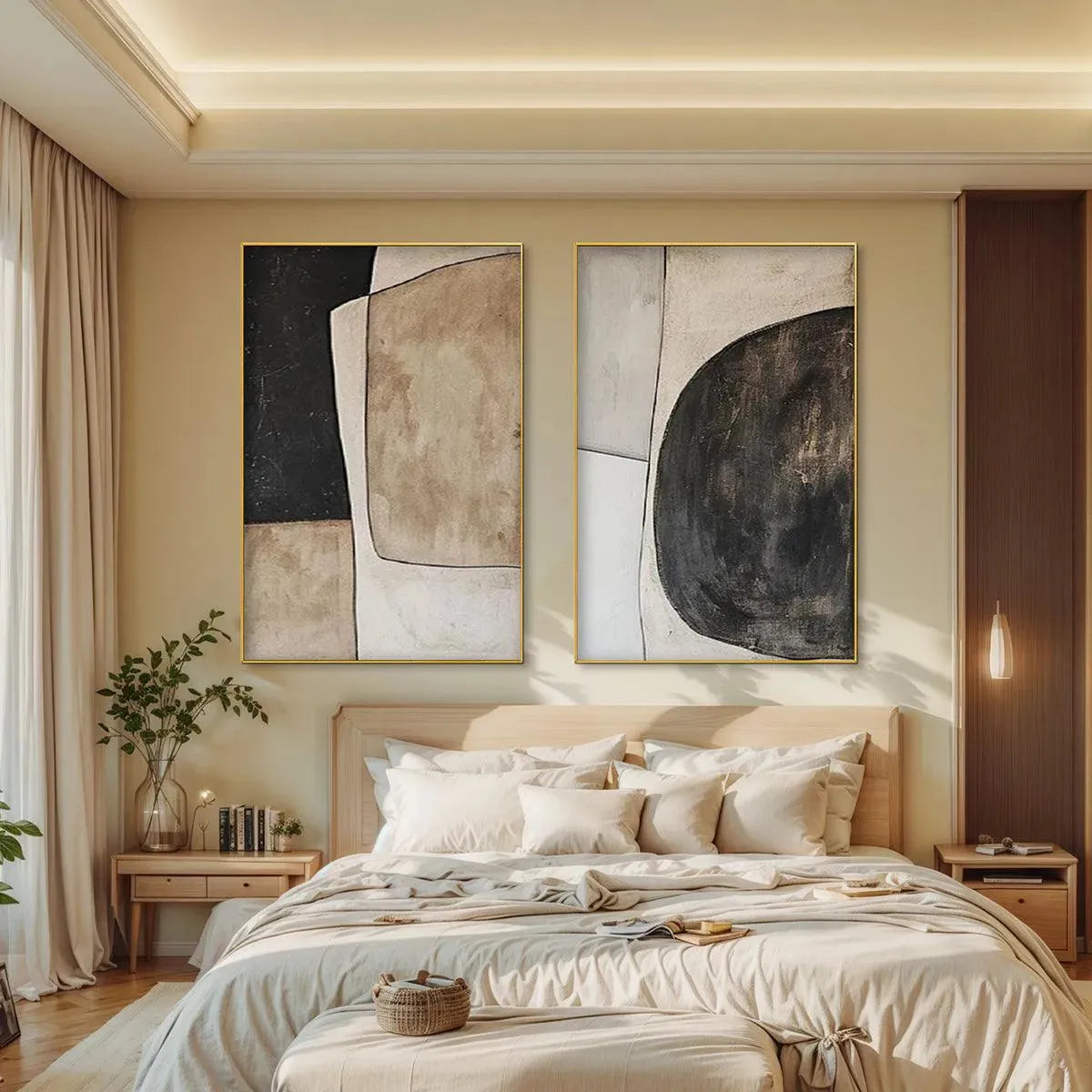 Abstract Art Set of 2 | Minimalist Earth Tone Paintings #AA 285