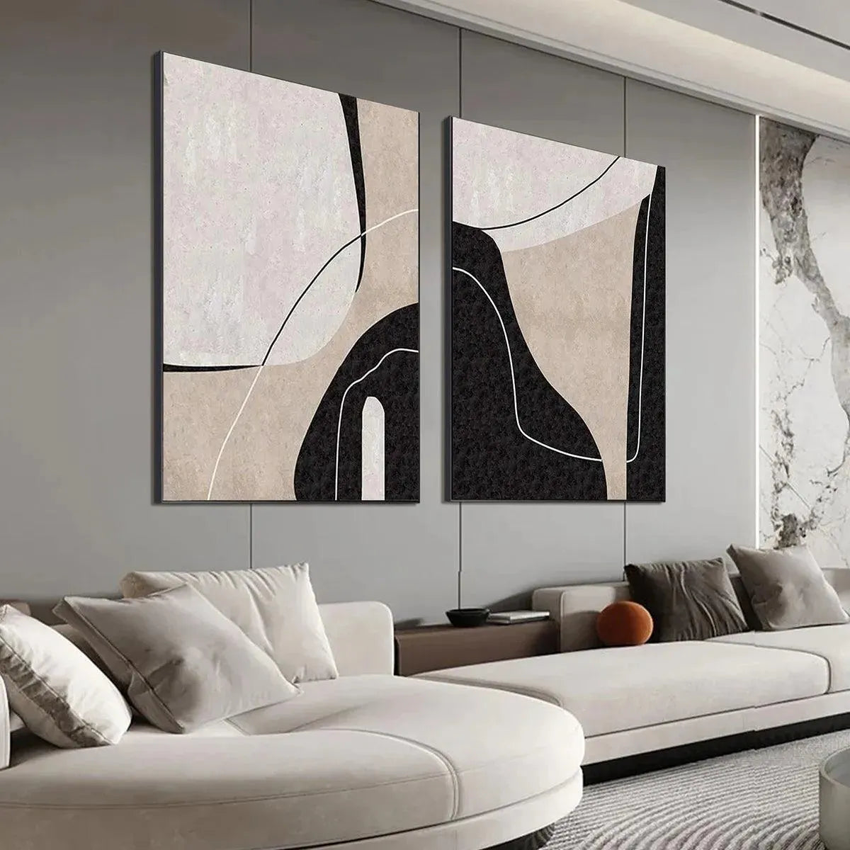 Black & Beige Abstract Art Set | Minimalist Wall Decor #AA 187