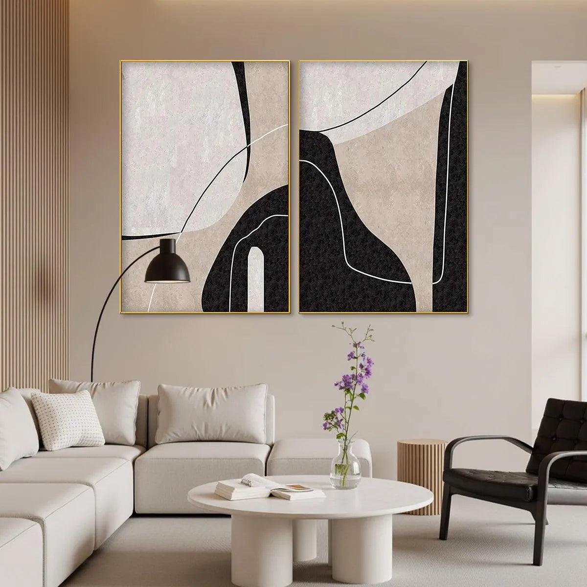 Black & Beige Abstract Art Set | Minimalist Wall Decor #AA 187