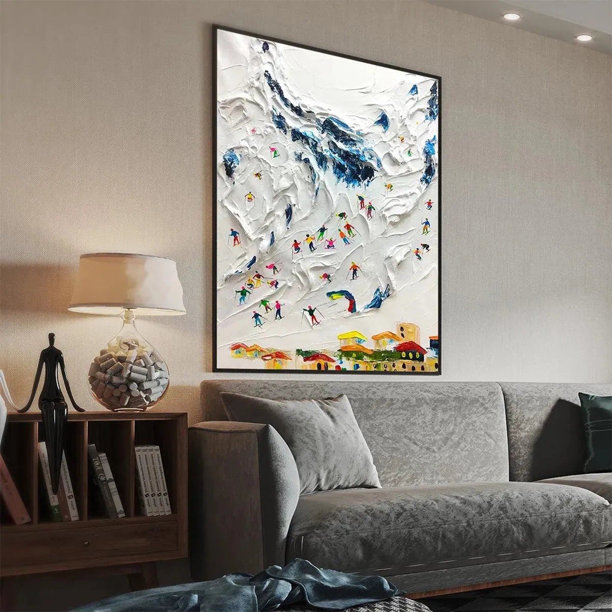 Colorful Skiers on White Mountain | 3D Textured Painting #AA 218