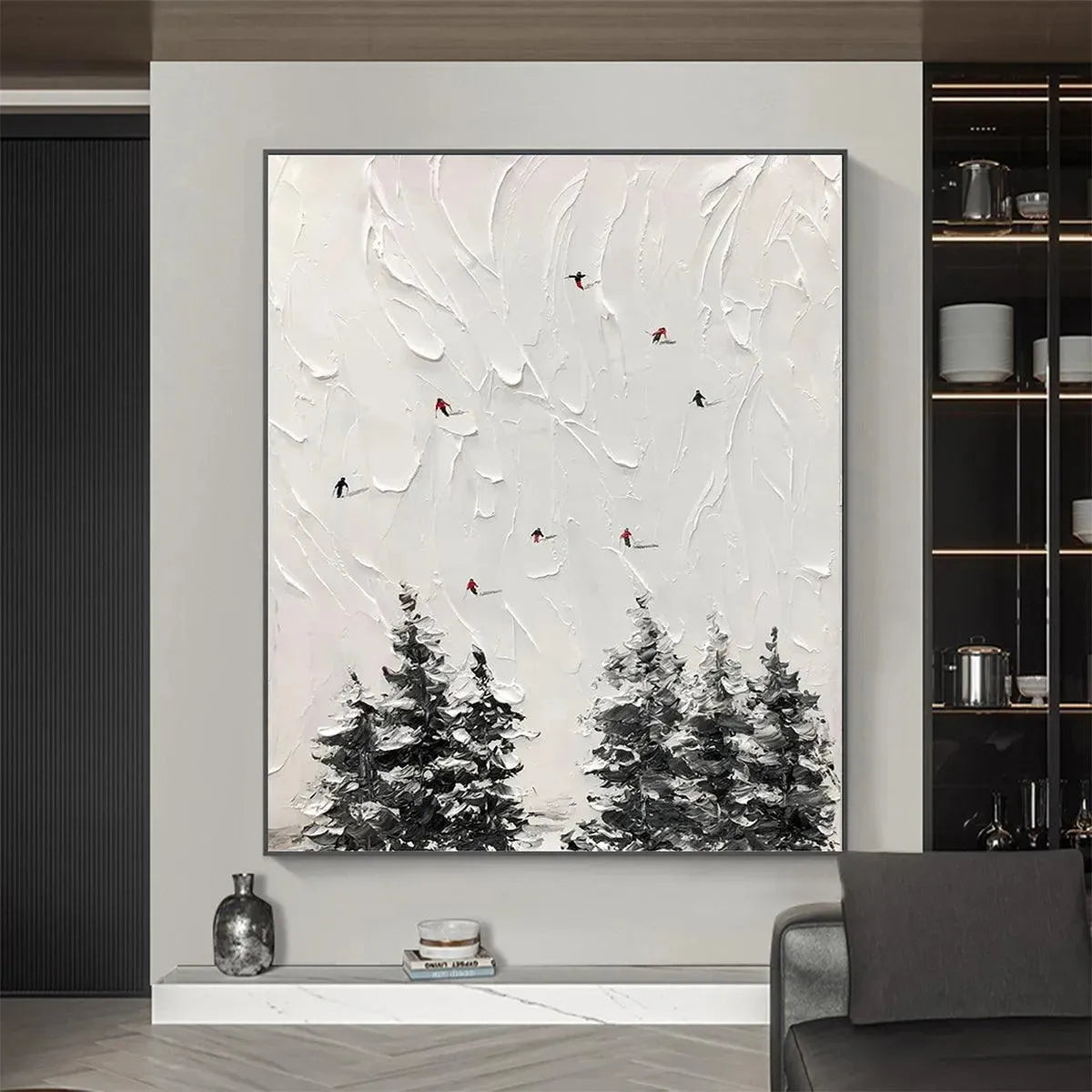Textured 3D Ski Painting | Minimalist Impasto Wall Art #AA 219