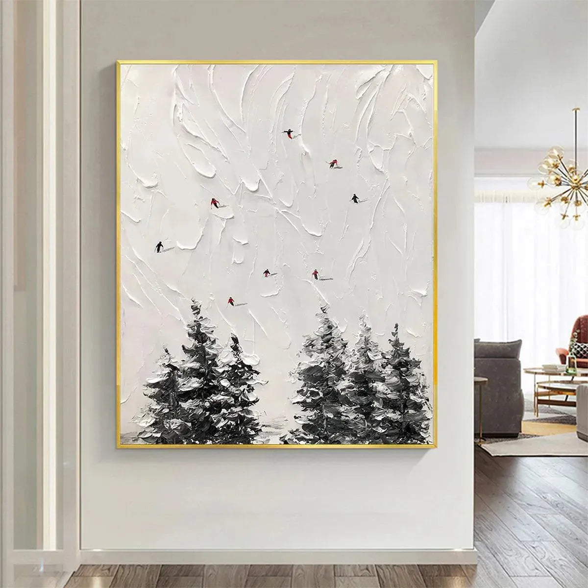 Textured 3D Ski Painting | Minimalist Impasto Wall Art #AA 219