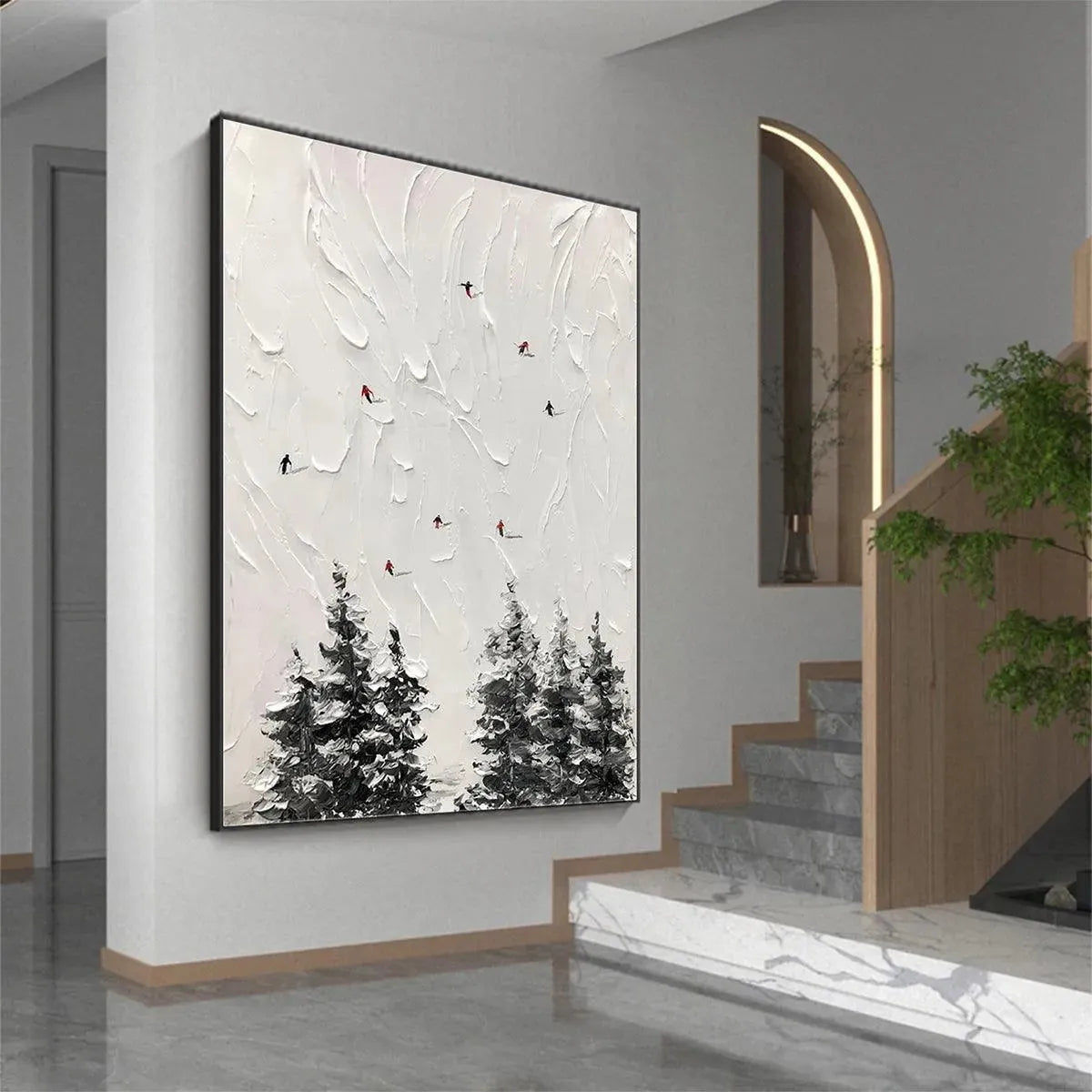 Textured 3D Ski Painting | Minimalist Impasto Wall Art #AA 219